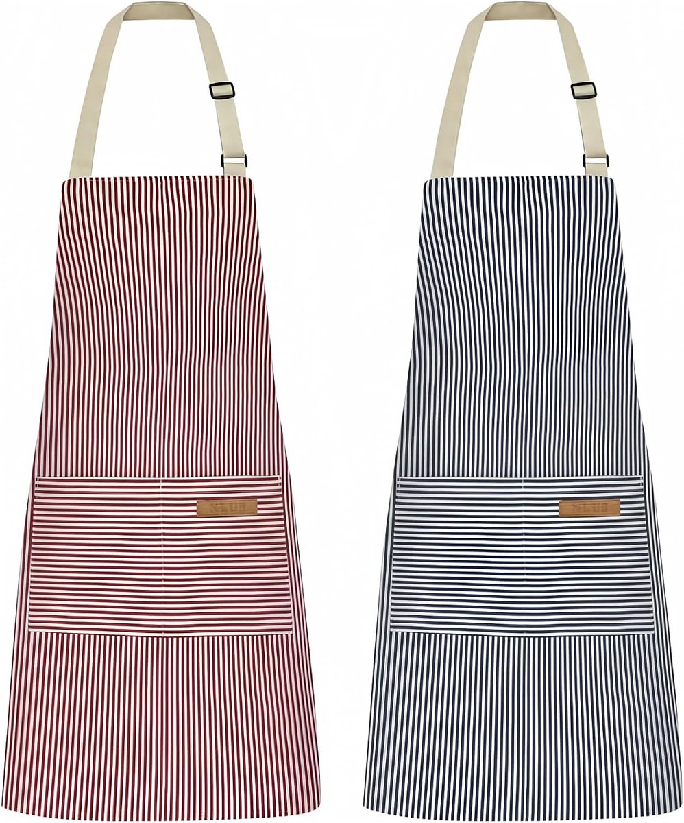 Kitchen Apron - 2 Pieces - Professional Cooking Apron - for Ladies and Gentlemen - Catering Apron - Easily Adjustable - BBQ Apron - Pottery Apron - Cooking Kitchen Aprons - kitchen cooking aprons - soft chef apron with 2 pockets - blue / pink - Image 1