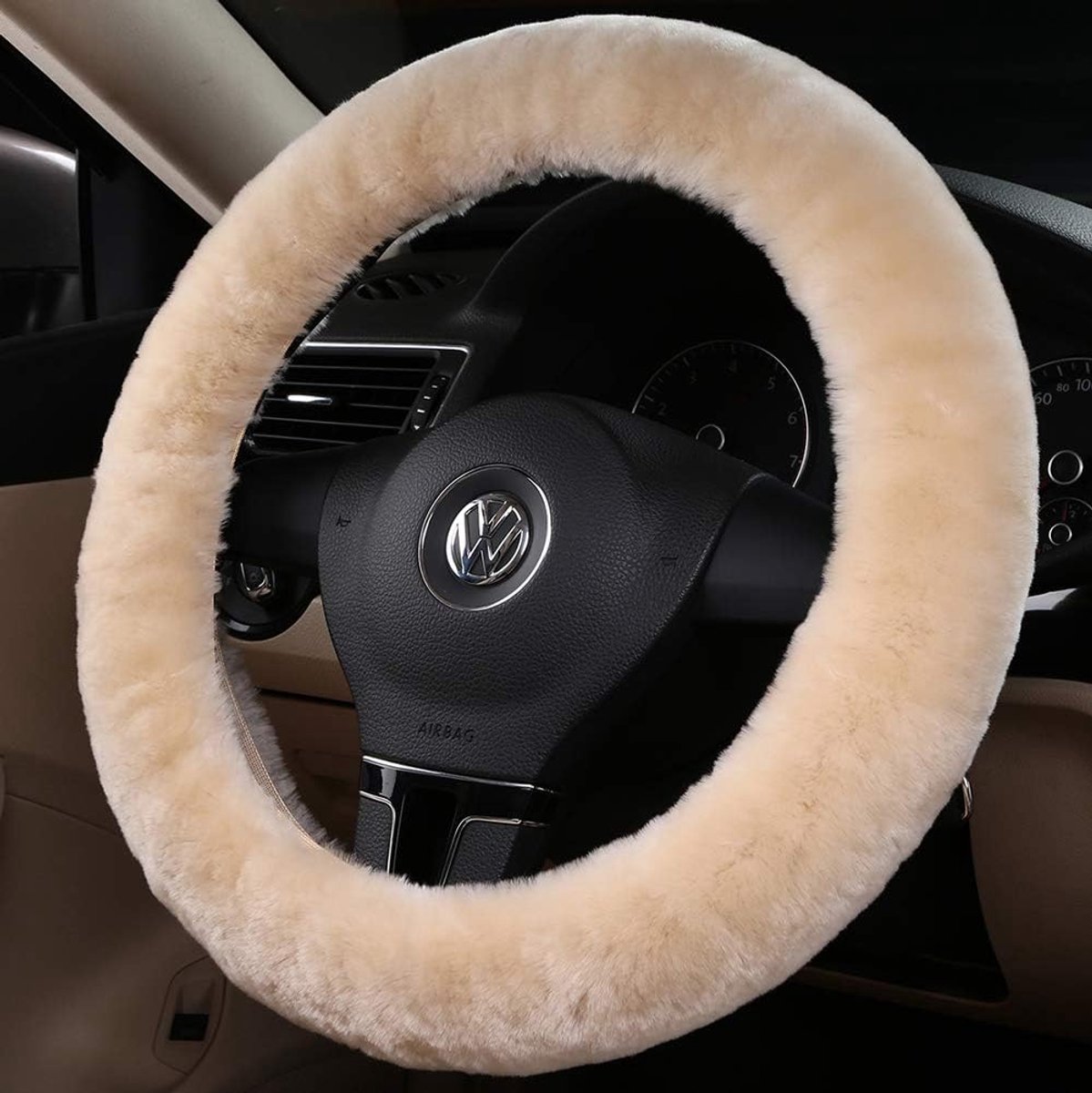 Plush Steering Wheel Cover - Car Steering Wheel Cover Plush - Car Steering Wheel Cover Set - Winter Steering Wheel Cover - Extra Soft Plush - Universal - car accessories - For steering wheels with a diameter of 37-39 cm - Beige - Image 1
