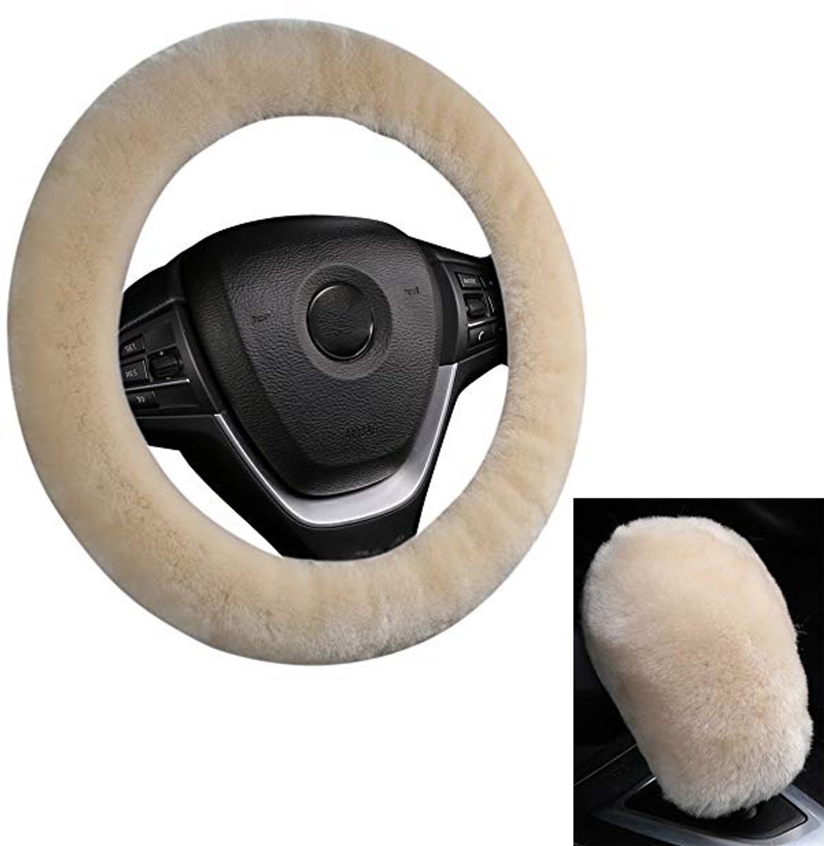 Plush Steering Wheel Cover - Car Steering Wheel Cover Plush - Car Steering Wheel Cover Set - Winter Steering Wheel Cover - Extra Soft Plush - Universal - car accessories - For steering wheels with a diameter of 37-39 cm - Beige - Image 3