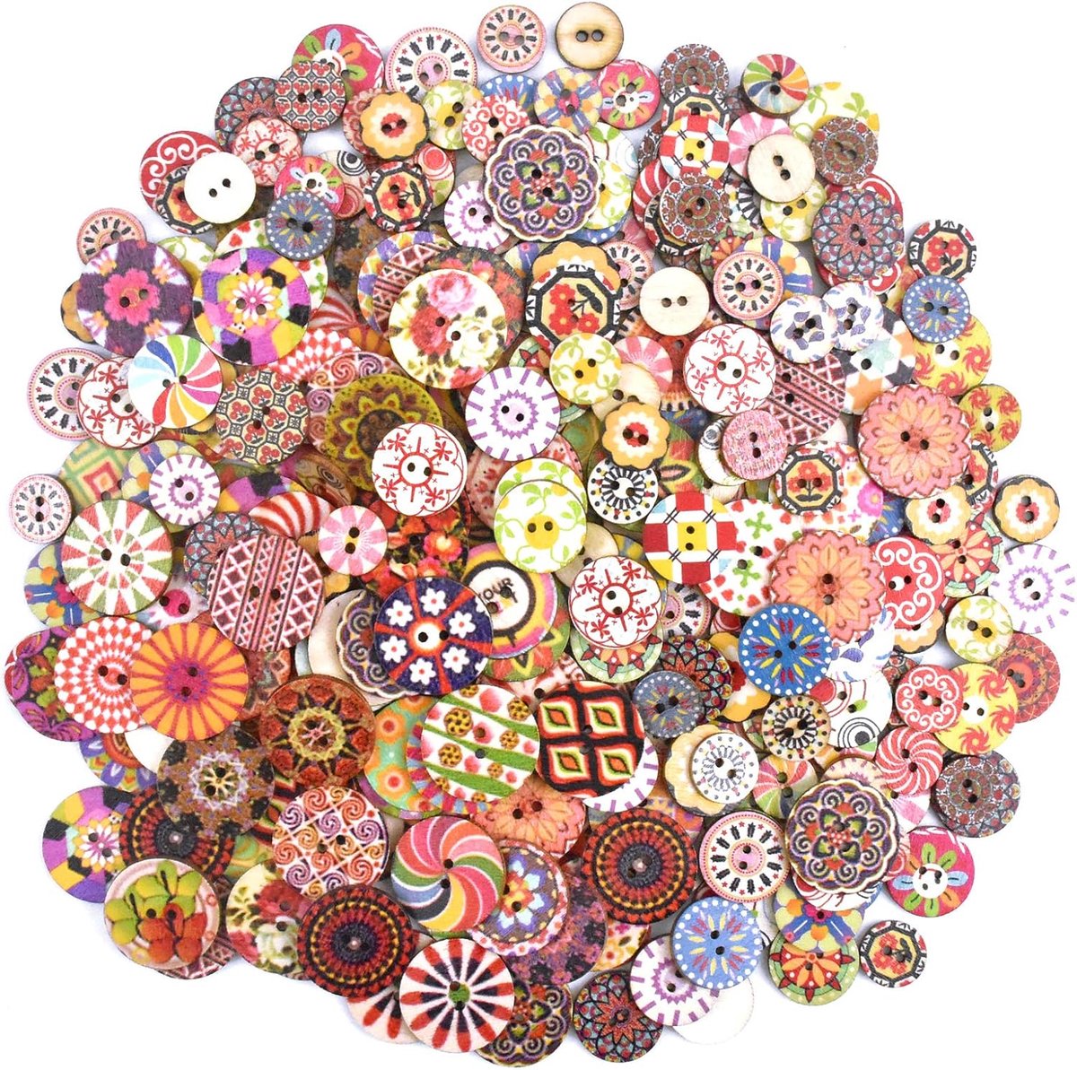 300 pieces - buttons - Clothing Buttons - Sewing Buttons - round children's buttons - 2 holes - wooden sew-on buttons - for sewing, crafting, DIY handmade ornaments - 15 mm, 20 mm and 25 mm, 100 pieces each - Image 1