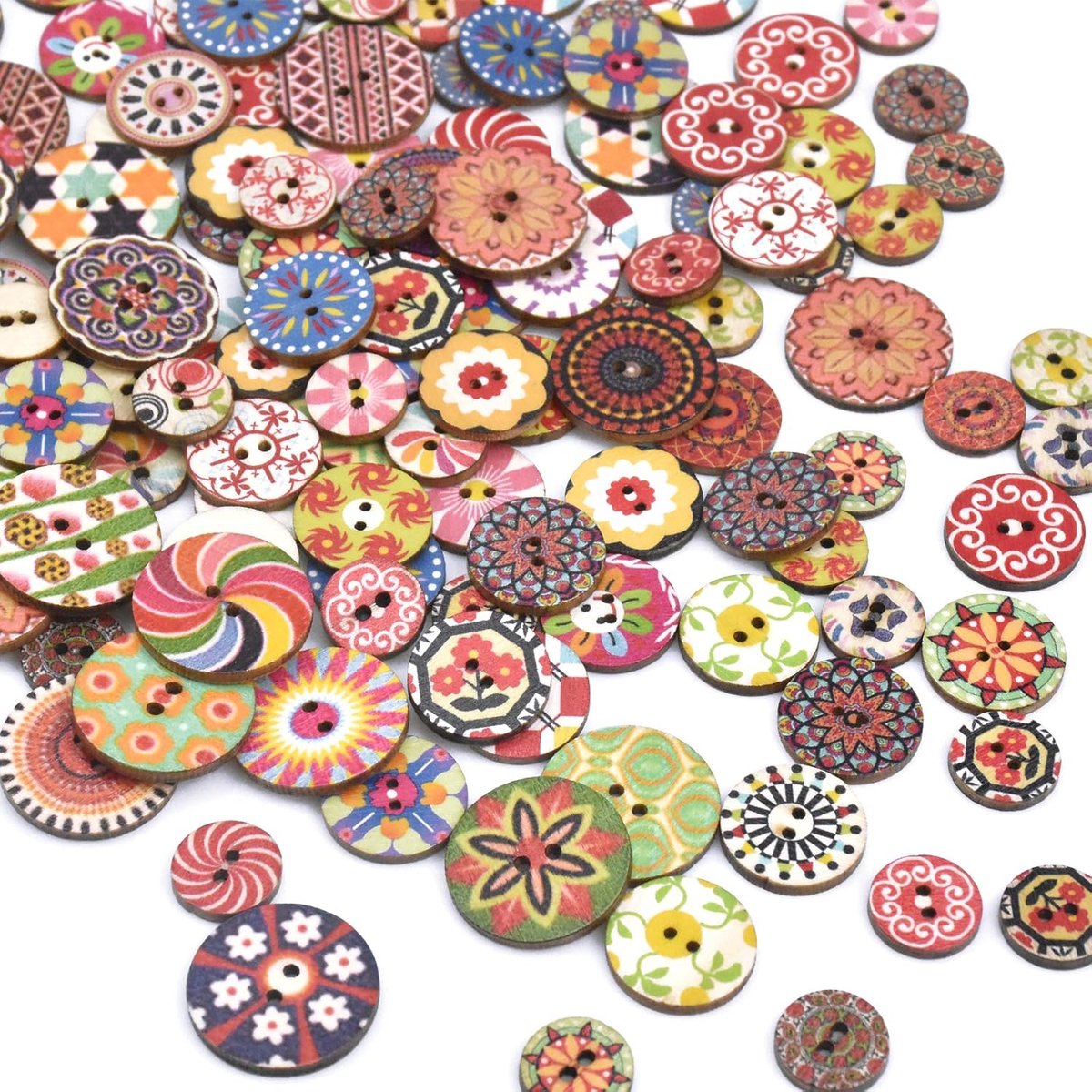 300 pieces - buttons - Clothing Buttons - Sewing Buttons - round children's buttons - 2 holes - wooden sew-on buttons - for sewing, crafting, DIY handmade ornaments - 15 mm, 20 mm and 25 mm, 100 pieces each - Image 4