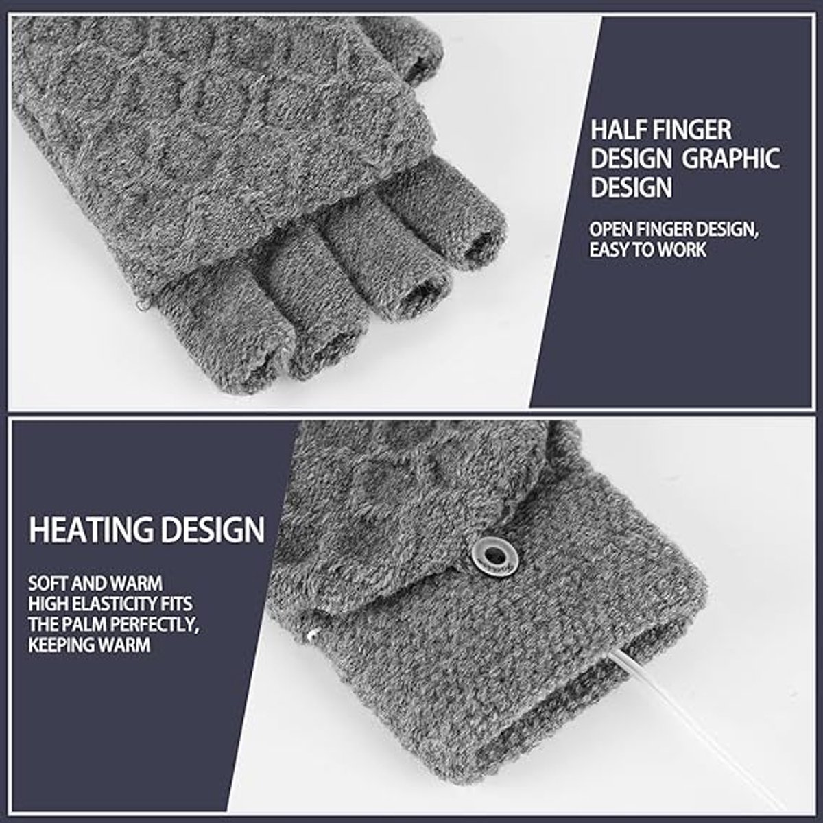 2 Pairs USB Heated Gloves - Heated Gloves - Electric Heating - Double-Sided Heating - Knitted Heated Gloves - Warm Winter Gloves - Gloves with Heating - Gloves - Winter - Unisex - Grey/Black - Image 4
