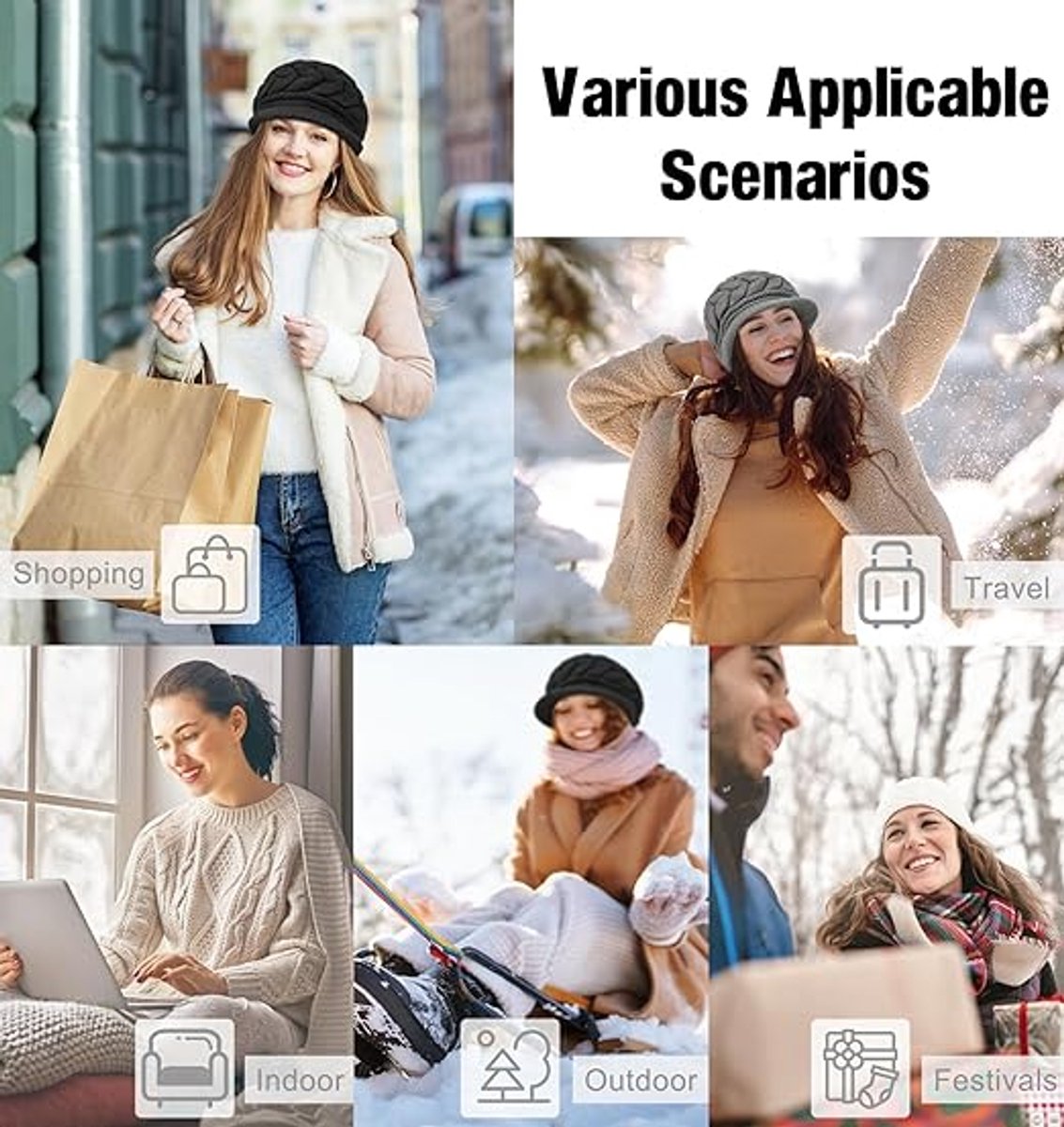 Ladies' Hat - Beanie Hat - Beret - Ladies' Beret - 4 Pieces - Knitted hat for ladies - Warm Winter Beret - Winter Hat - Warm Hats - Winter Hat with Brim - Winter - Fashion - Black/Beige/Grey/Red - Image 3
