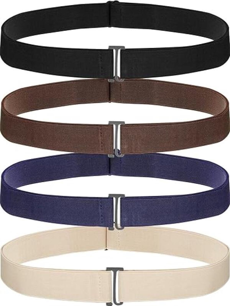 Elastic trouser belt - 4 Pieces - Elastic belt - women's belt - Adjustable Elastic - Trouser belt - Stretch Belts - stretchable belt - trouser belt - Non-slip Waist belt For Men and Women - For Jeans, Trousers and Dresses - Black, blue, brown, khaki - Image 1