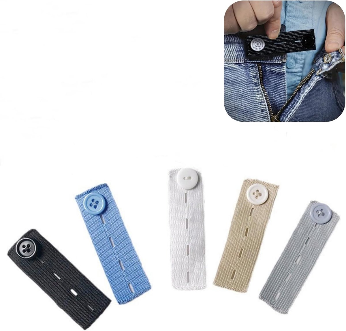 5 pieces - 83*24 mm - Button extender - Jeans button extension - Buttonhole extenders - waist extender for trousers - adjustable - waistband extenders - for men and women, jeans, trousers - button extender set - Image 1