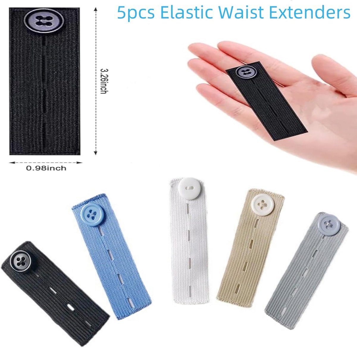 5 pieces - 83*24 mm - Button extender - Jeans button extension - Buttonhole extenders - waist extender for trousers - adjustable - waistband extenders - for men and women, jeans, trousers - button extender set - Image 2