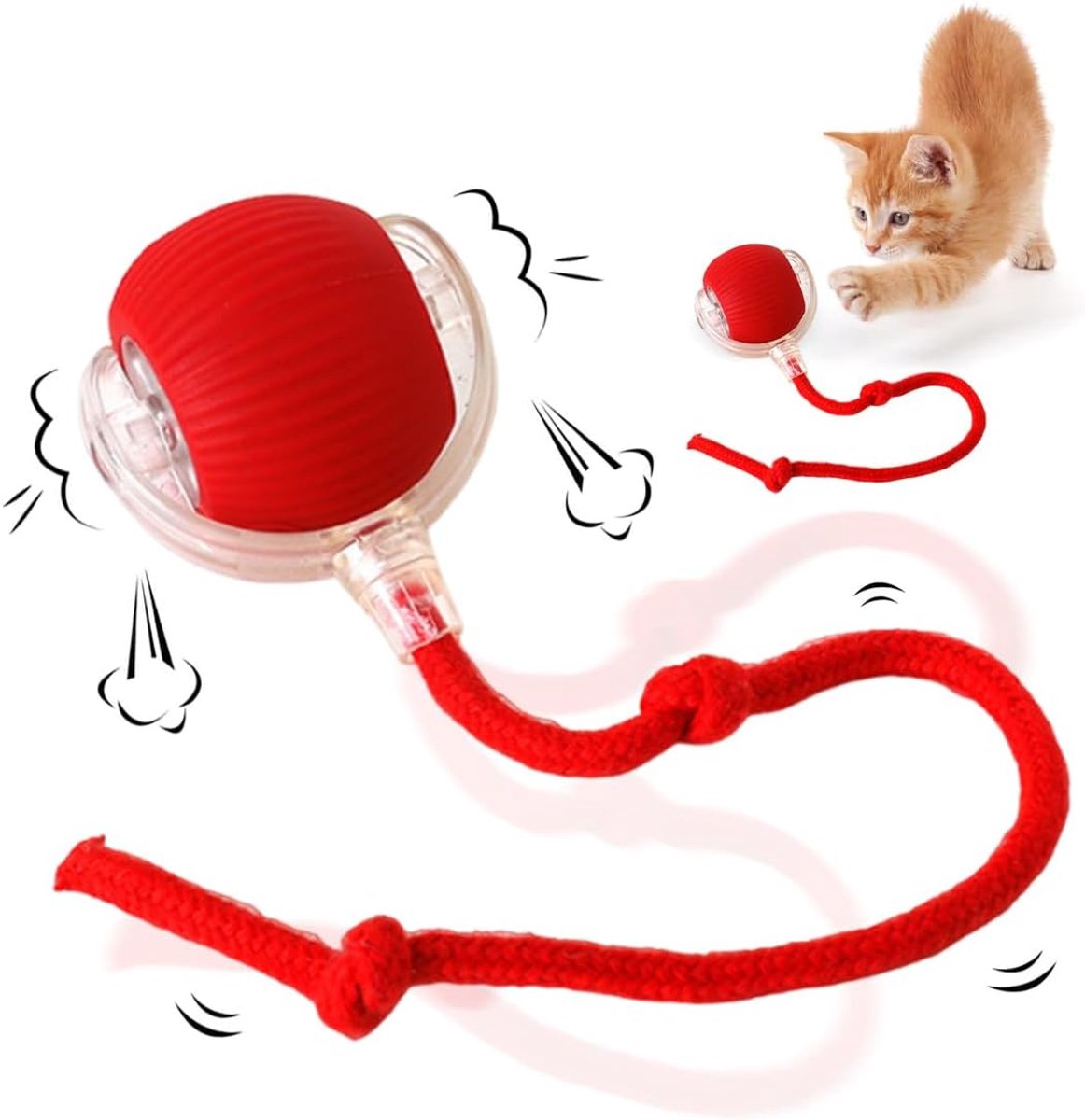 Electric Cat Ball Toy - Cat Toys - Electric Toy Ball - Pet Toys - Smart Toy Ball - Automatic Rolling Cat Ball - Interactive Cat Toy - Rechargeable - Cat Ball for Play and Interaction - Red - Image 1