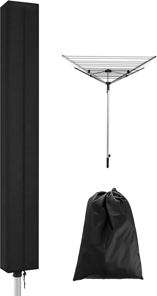 Dryer Cover - Protective Cover - Rotating Clothesline Cover Waterproof Fabric - 165x16x16 cm - Universal Dryer Cover - Heavy Duty Rotating Clothesline Cover with Zipper - Protective Weatherproof Cover for Garden Dryer and Drying Rack - Black - Image 1
