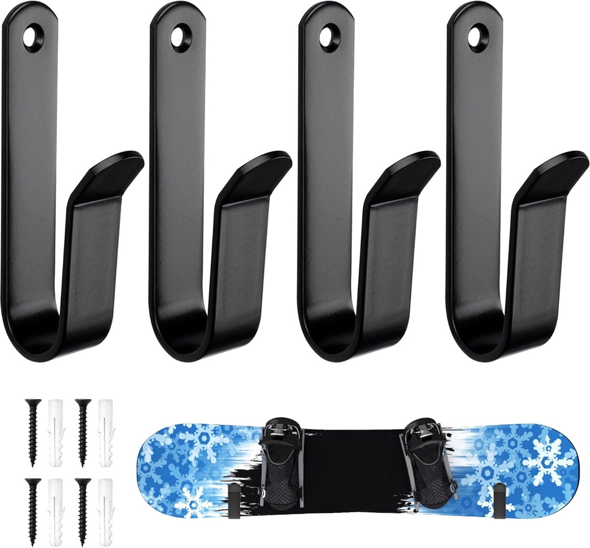 pieces - Skateboard wall mount - snowboard wall mount - snowboard wall mounting clips - horizontal snowboard storage - skateboard display rack stand - towel rack - towel hook - coat hook - with screws - for room, garage - 10*2*3.5 cm - black - Image 1