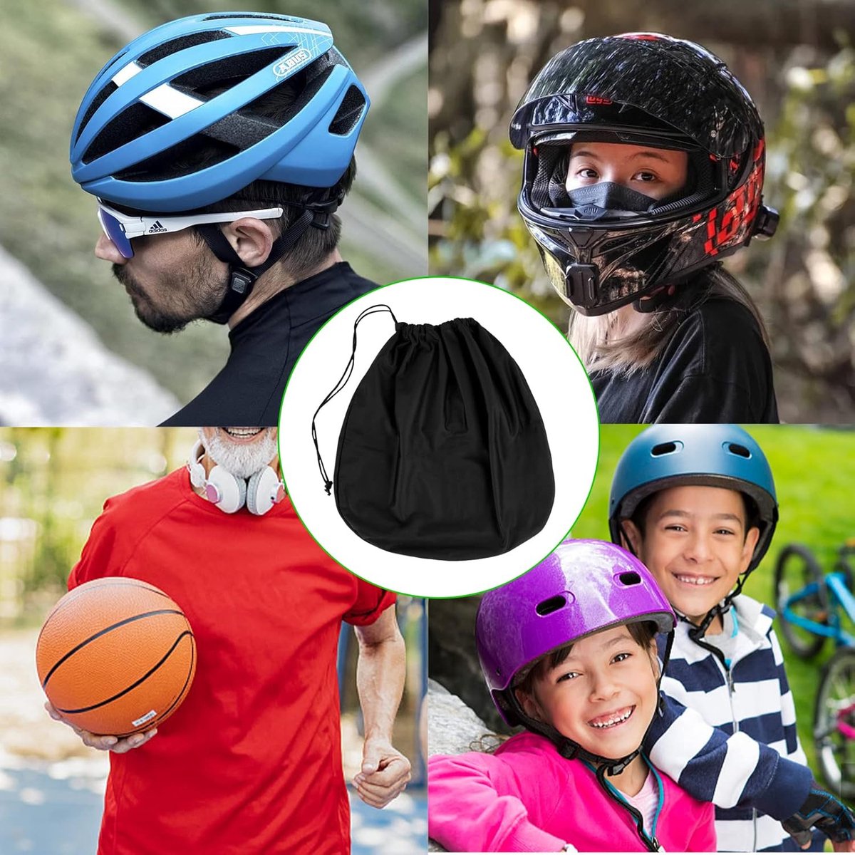 Helmet Bag - Helmet Cover - Protective Cover - Universal Portable Bag - Storage Bags - Storage Pouch - Motorcycle Helmet Bag - Bicycle Helmet Bag - Ski Helmet Bag - 47*43 cm - for motorcycle, bicycle, equestrian, hockey, and ski helmets - Black - Image 3