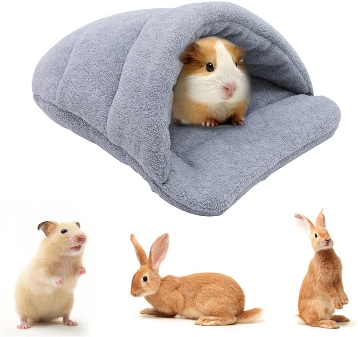 Rabbit Nest - 1 piece - Hamster Sleeping Bag - Hamster Bed - Guinea Pig Bed - Warm Guinea Pig House - Pet Sleeping Bag - Mini Sleeping Bag - Warm Soft Hiding Place - for hamsters, rabbits, kittens and other small pets - 38*28 cm - Grey - Image 1