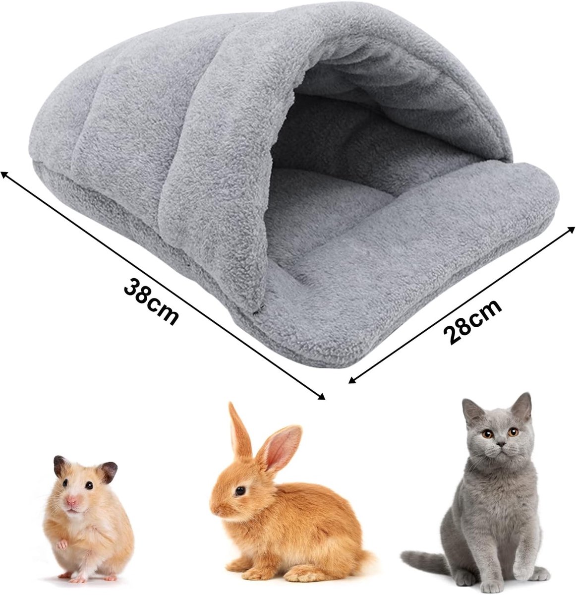 Rabbit Nest - 1 piece - Hamster Sleeping Bag - Hamster Bed - Guinea Pig Bed - Warm Guinea Pig House - Pet Sleeping Bag - Mini Sleeping Bag - Warm Soft Hiding Place - for hamsters, rabbits, kittens and other small pets - 38*28 cm - Grey - Image 5