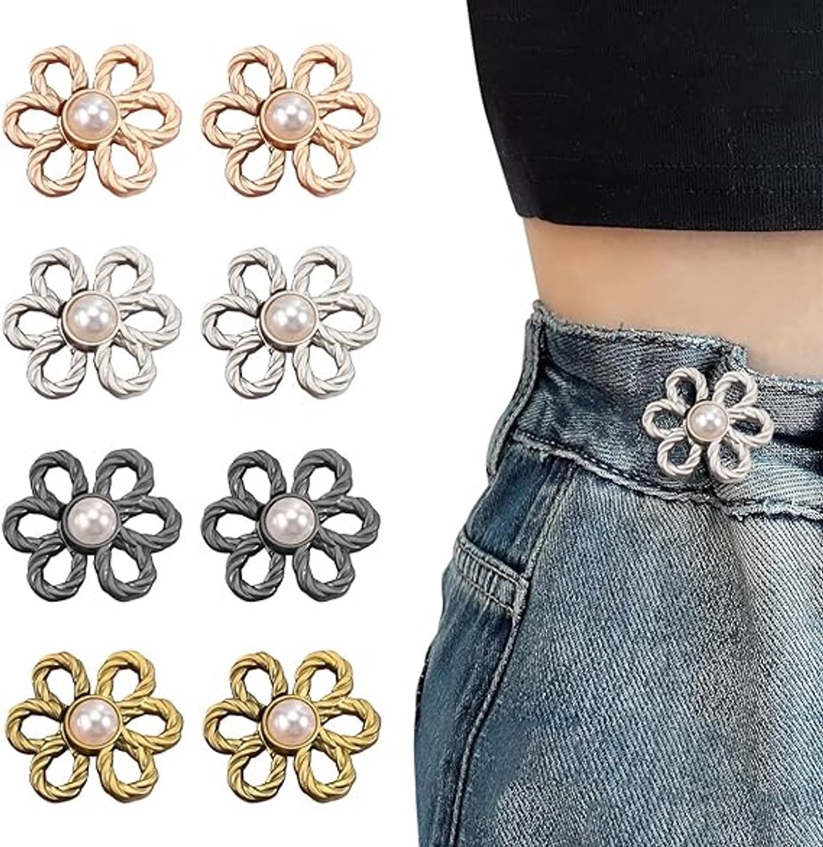 8 Pieces - Trouser Reducer - Waist Stretcher Set - Pins - Waist Extender - Jeans Shortening Buttons - Adjustable Button - Tightening Button - Tightener Buttons - Reusable - Trouser Waist Reinforcement - For Loose Jeans, Trousers, Skirts, and Sleeves - Image 1