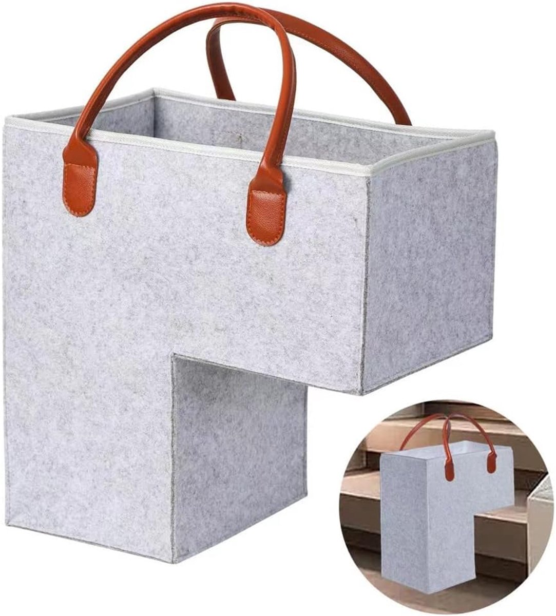 Stair Organizer Basket - Stair Basket - L-shaped foldable stair basket - Storage Bag - Felt Stair Basket - Laundry Basket - Toy Basket - Household Items - for Laundry, Toys - 42*42*25.5 cm - Light Grey - Image 1