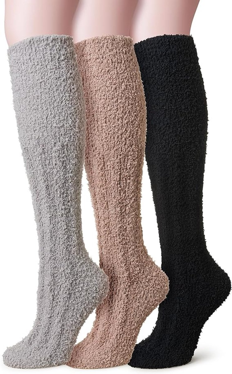 3 Pairs - socks - Knee socks - Warm Fuzzy Fleece Socks - Women's House Socks - Warm Winter Socks - Fluffy Socks - Sleep Socks - House Socks - keep warm - coral fleece - Plush and comfortable - thick plush socks - center tube socks - Image 1