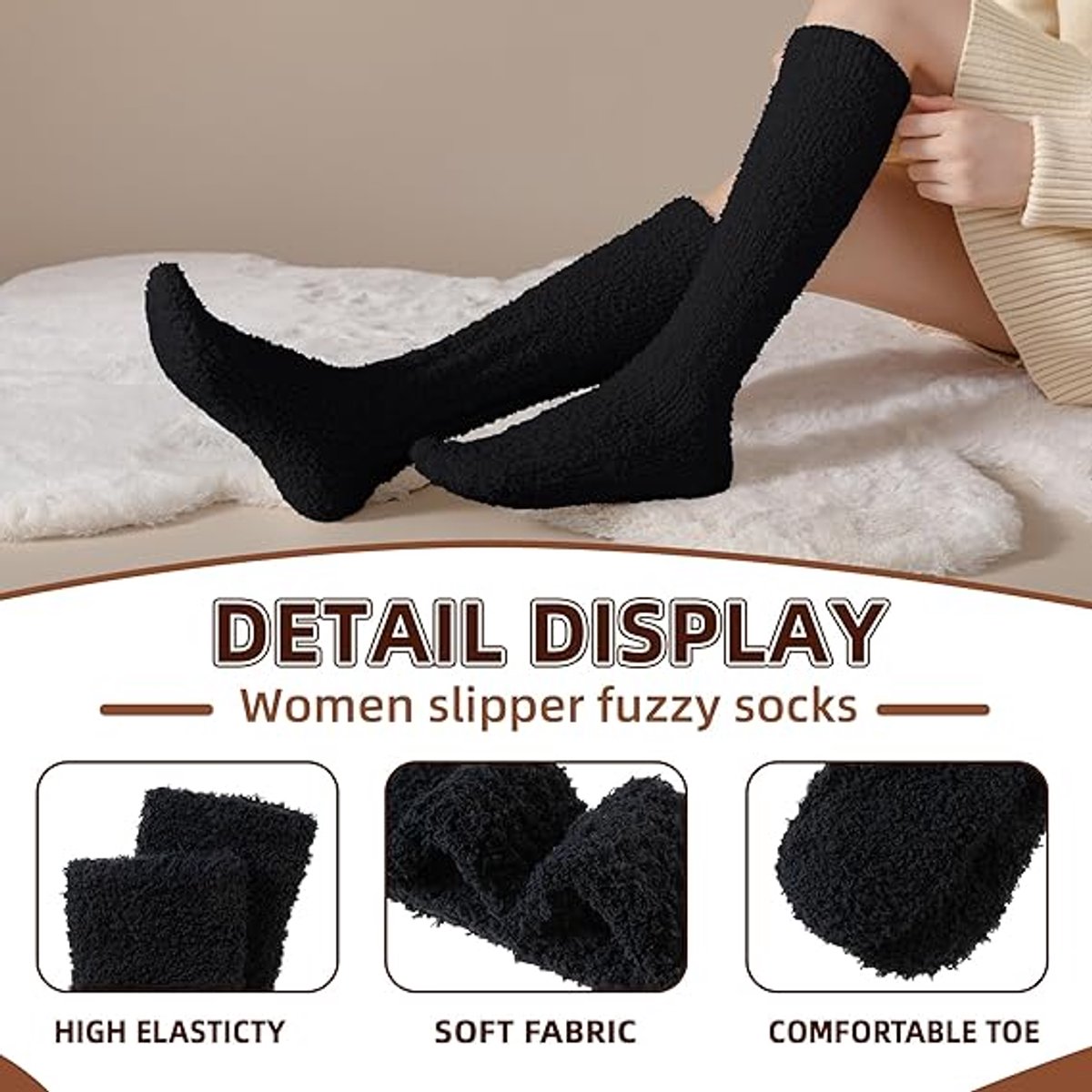 3 Pairs - socks - Knee socks - Warm Fuzzy Fleece Socks - Women's House Socks - Warm Winter Socks - Fluffy Socks - Sleep Socks - House Socks - keep warm - coral fleece - Plush and comfortable - thick plush socks - center tube socks - Image 5