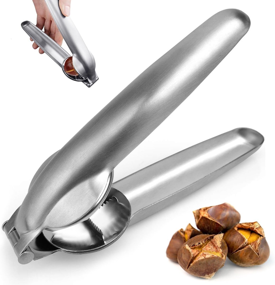 Chestnut opener - Nutcracker - Chestnut clip - Dried fruit opener - chestnut tongs - chestnut cutter - nutcracker tongs - nutcracker - manual chestnut cracker - walnut cracker - chestnut clamp - for chestnuts, walnuts, hazelnuts - 17.5*5.5cm - silver - Image 1