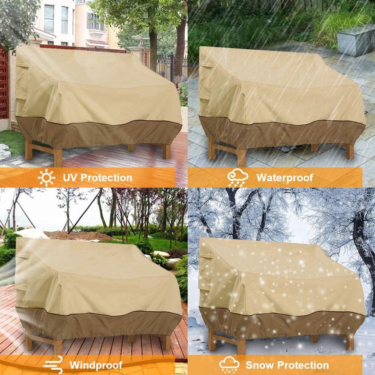 Garden Bench Cover - Protective Cover for 2-Seater Garden Bench - Bench Cover - Waterproof Garden Bench Cover - 210D Oxford - Windproof - Waterproof - Tear-Resistant - Beige - 147 x 83 x 79 cm - Image 3