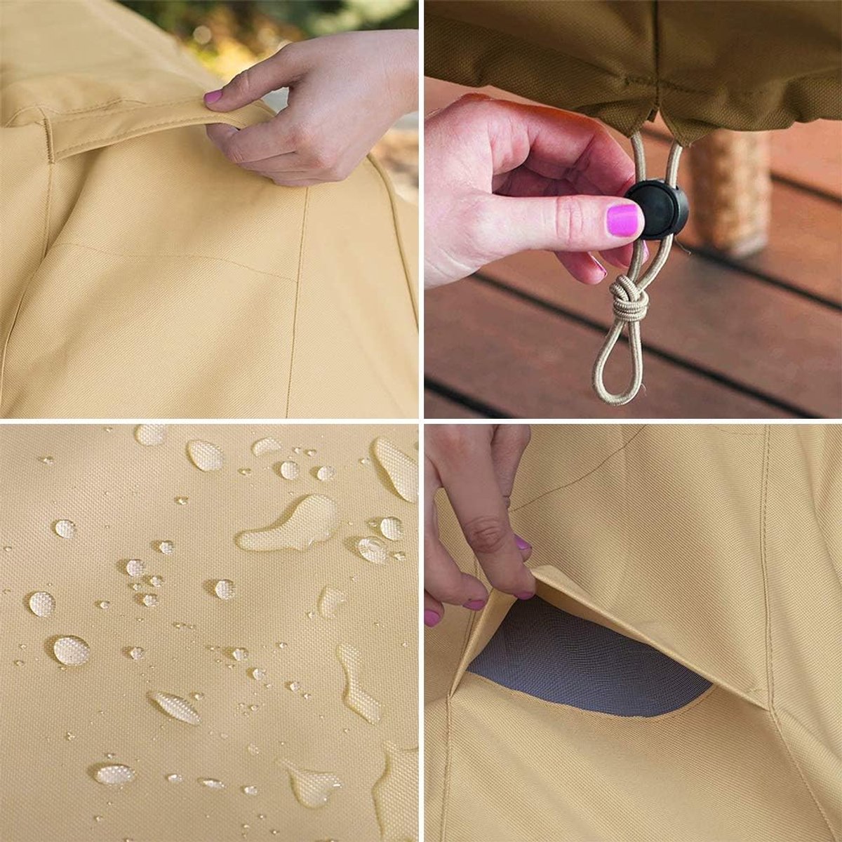 Garden Bench Cover - Protective Cover for 2-Seater Garden Bench - Bench Cover - Waterproof Garden Bench Cover - 210D Oxford - Windproof - Waterproof - Tear-Resistant - Beige - 147 x 83 x 79 cm - Image 5