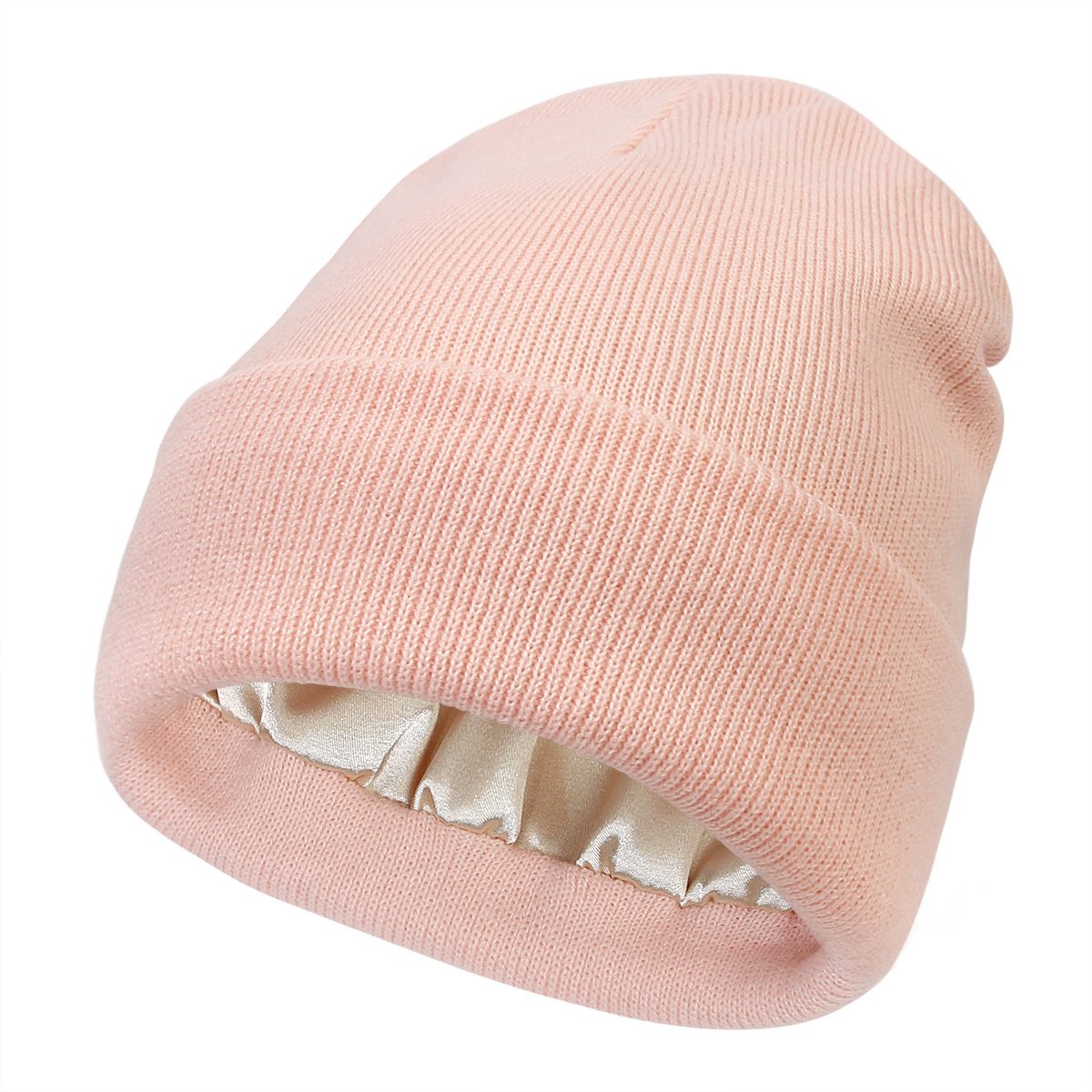Hat - Knitted hat - Winter hat - Warm hat - Hat with satin lining - warm winter hat - knitted winter hat with fold-over brim - silk lining - soft knitted hat - warm and comfortable - for women and men - pink - Image 1
