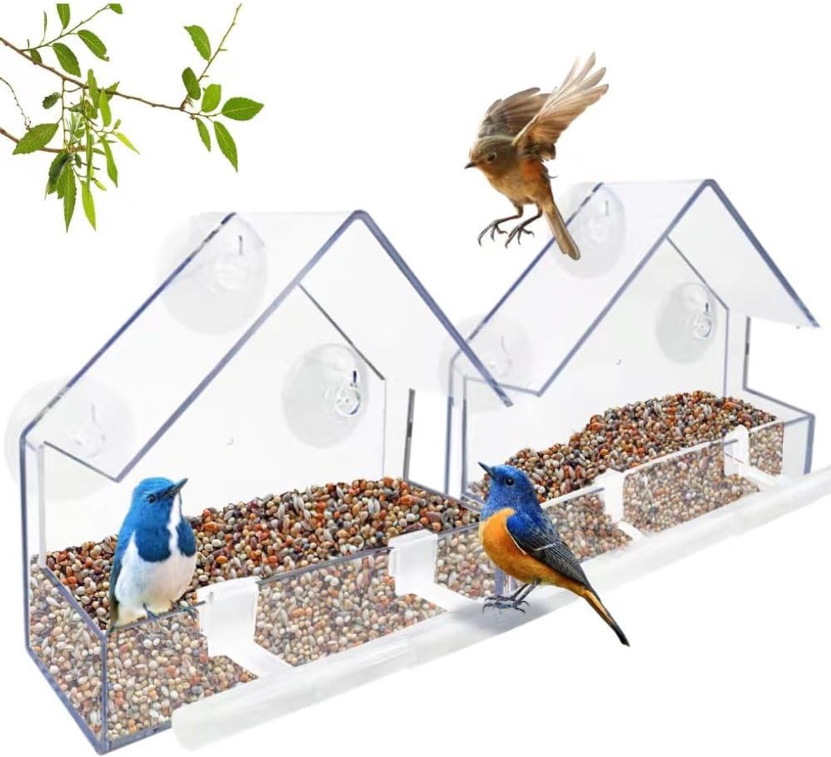 Window Bird Feeder - 2 Pieces Hanging Birdhouse - bird feeder - Transparent with Suction Cup - Transparent Window Feeder - Transparent - outdoor birdhouse - Image 1