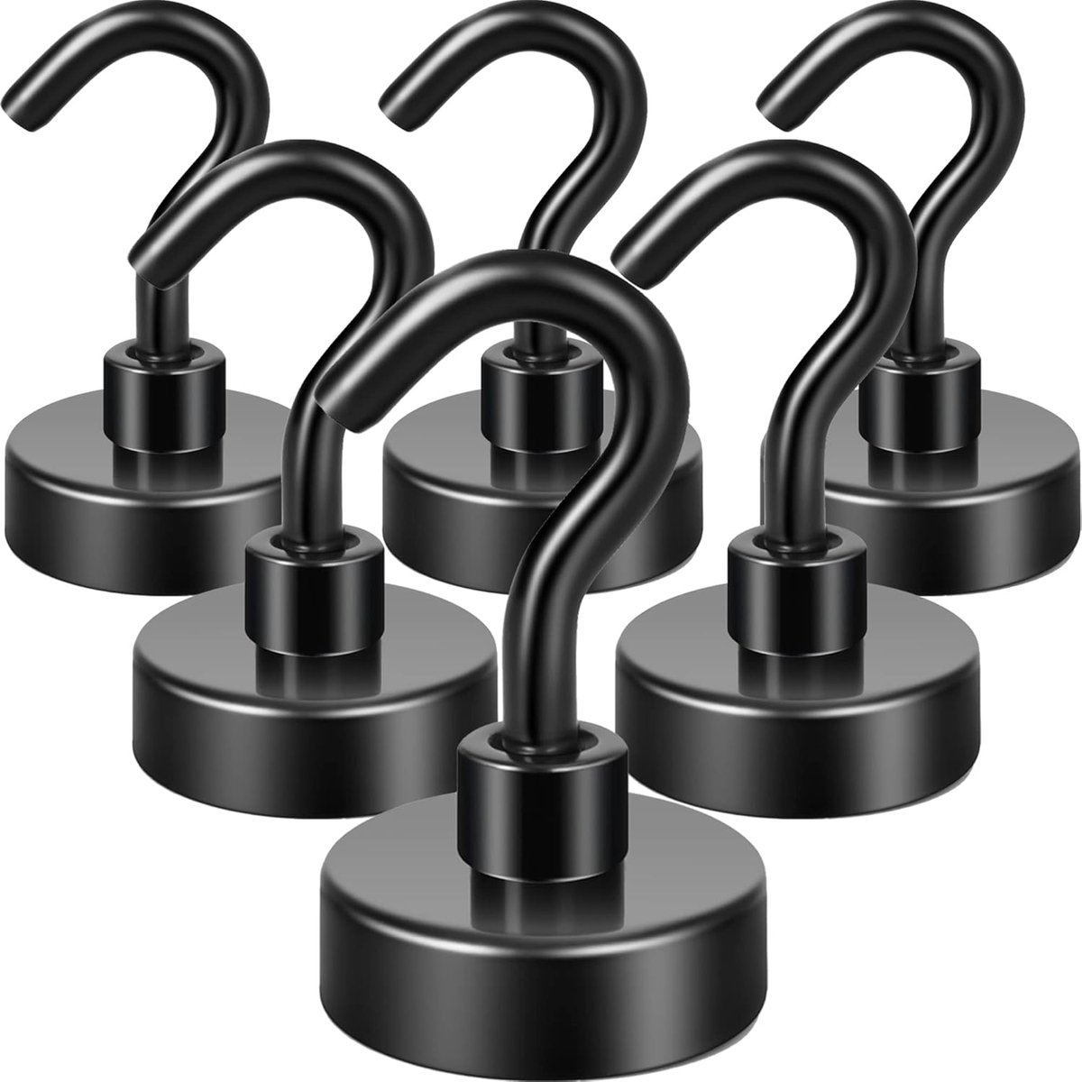 magnetic hook - 6 pieces for more than 5 kg - super strong pulling force - magnet with hook - heavy-duty magnetic hook for hanging, kitchen - black - Image 1