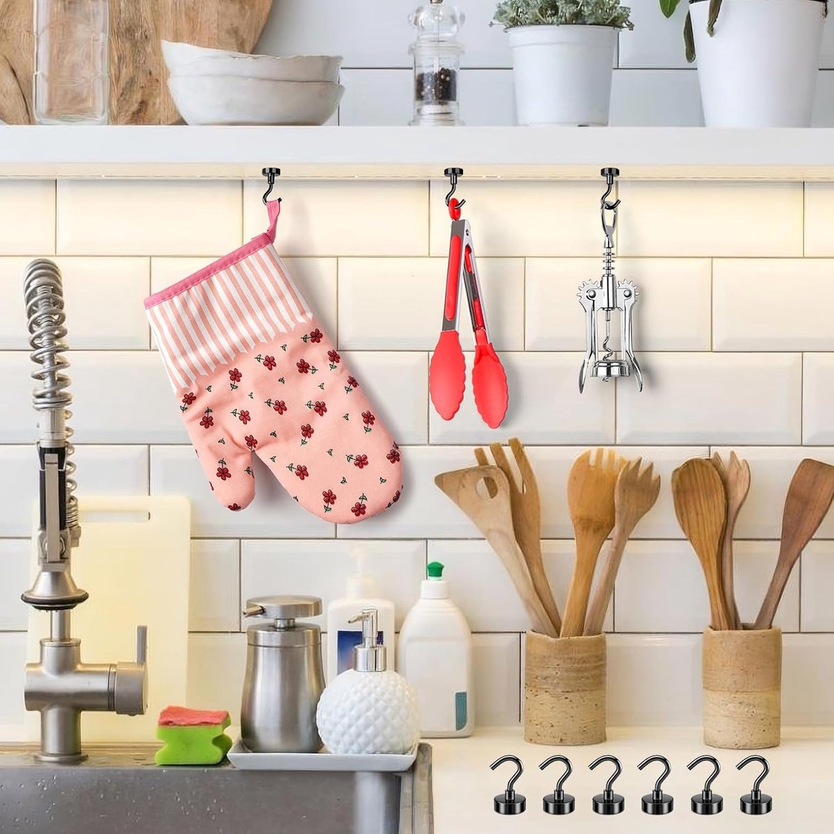 magnetic hook - 6 pieces for more than 5 kg - super strong pulling force - magnet with hook - heavy-duty magnetic hook for hanging, kitchen - black - Image 3