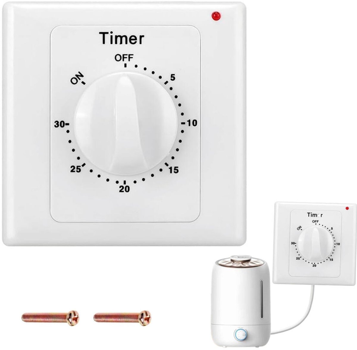 Countdown Switch - 30 minutes - Countdown timer switch - Mechanical countdown timer socket - time switch - timer light switch - with timer - timer socket - for bathroom extractor fan, garage, laundry room, storage room or spa - white - Image 1