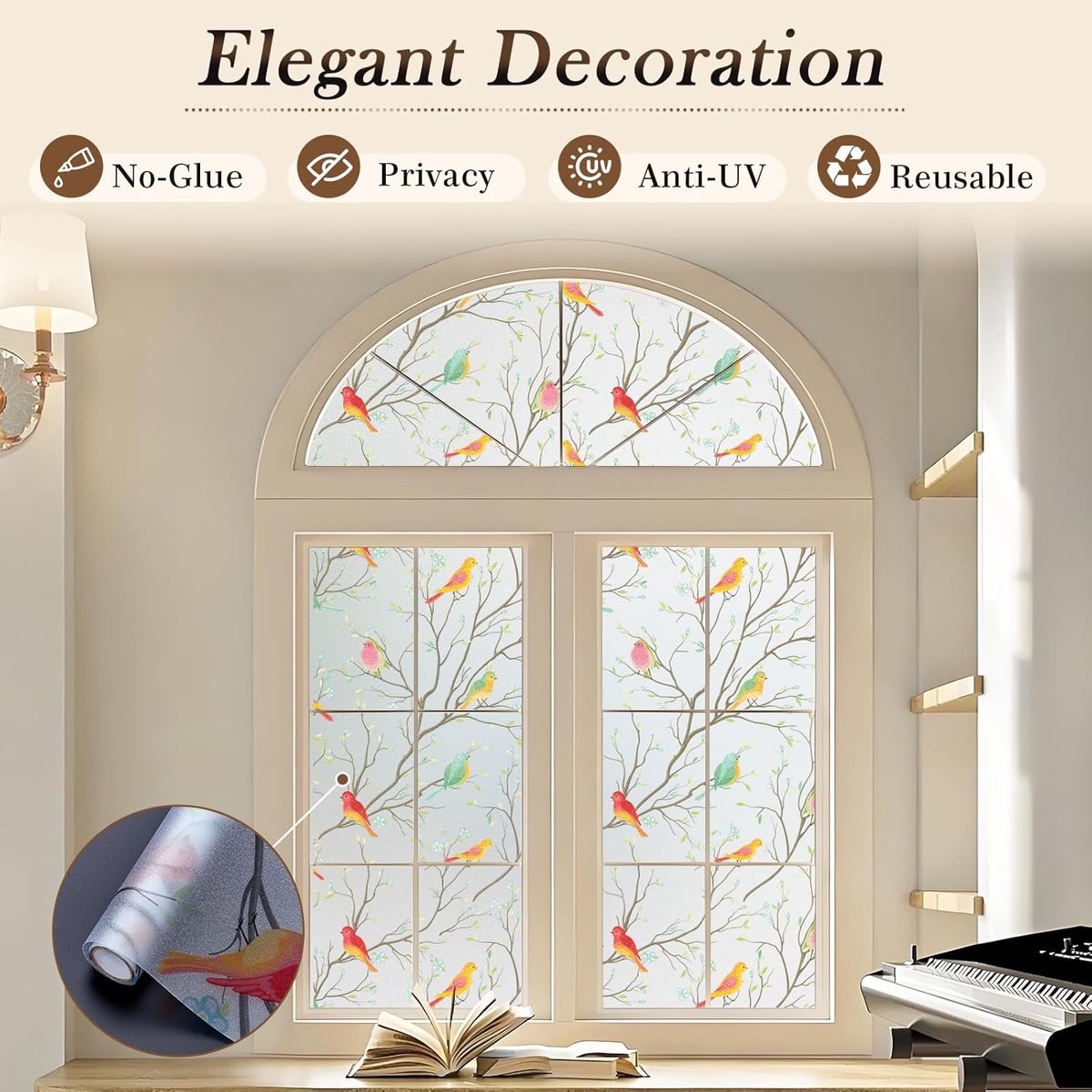 Window film - 45x200cm - privacy window film - stained glass window film - Privacy - Decorative film - static window film - Self-adhesive - Stained Glass - window film - for front door, bathroom, heat control, anti-UV - Image 2
