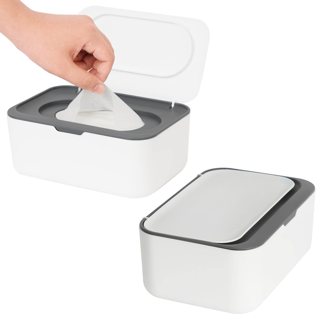 Wet wipes dispenser - 2 Pieces - Wipe box - Wet Toilet Paper Holder - Wet wipes storage box - Wipes Dispenser - Wipe holder for Baby & Adult - Refillable Wipe Container - Keeps Wipes Fresh - White - Image 1