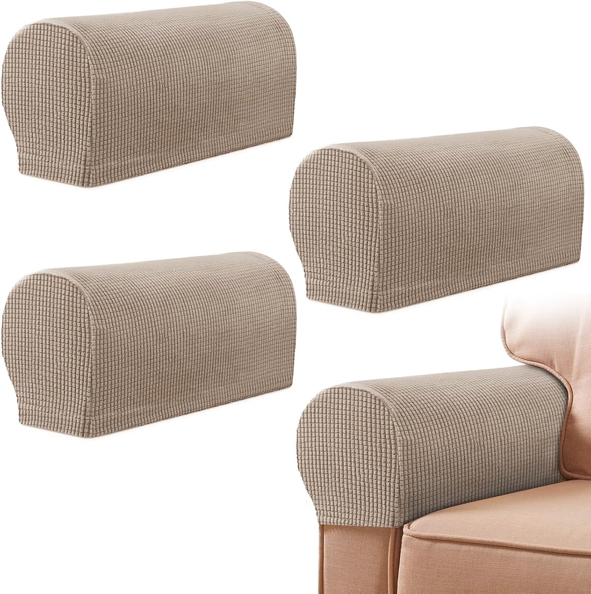 4 Pieces - Armrest Protection Covers - Protective Cover - Elastic Sofa Cover - Sofa Armrest Cover - Gloves for Sofa Armrests - Anti-Slip - Anti-Scratch - for Reclining Square, Curved, Tilted Armrest Cover - Brown - Image 1