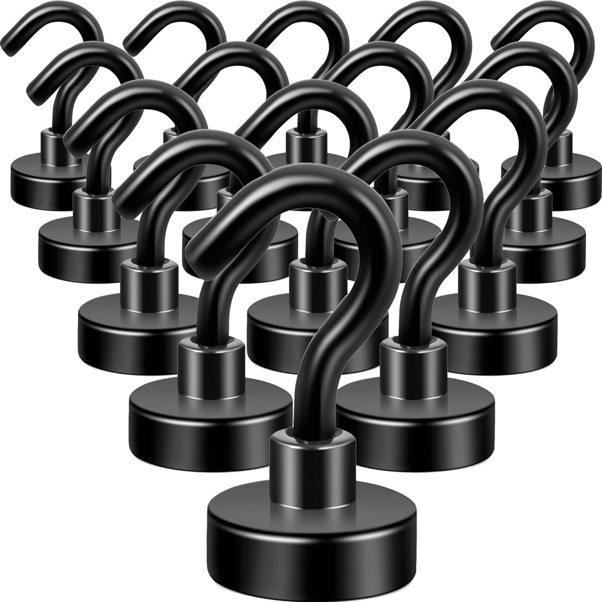 magnetic hook - 15 pieces for more than 5 kg - super strong pulling force - magnet with hook - heavy-duty magnetic hook for hanging, kitchen - black - Image 1