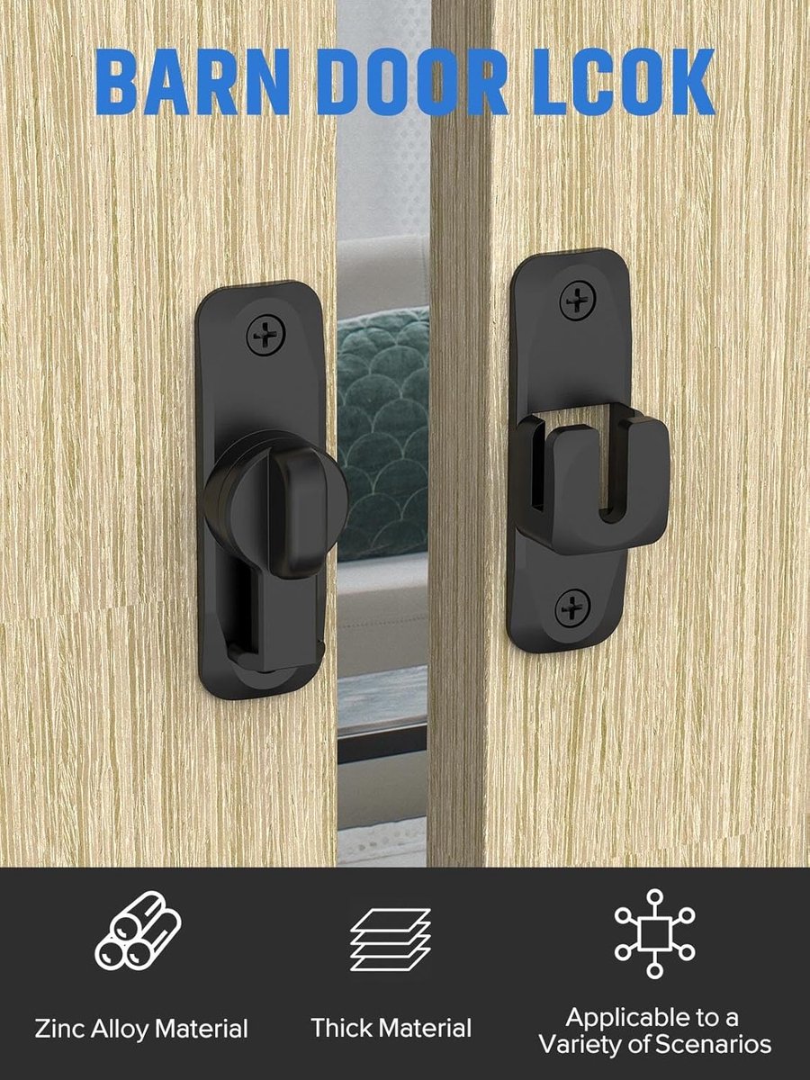 pieces - 90/180 degrees - sliding door lock - privacy protection - security sliding door lock - small gate locks - hardware for shed, garden, bathroom, cupboard, window - 80*25 mm - black - Image 4