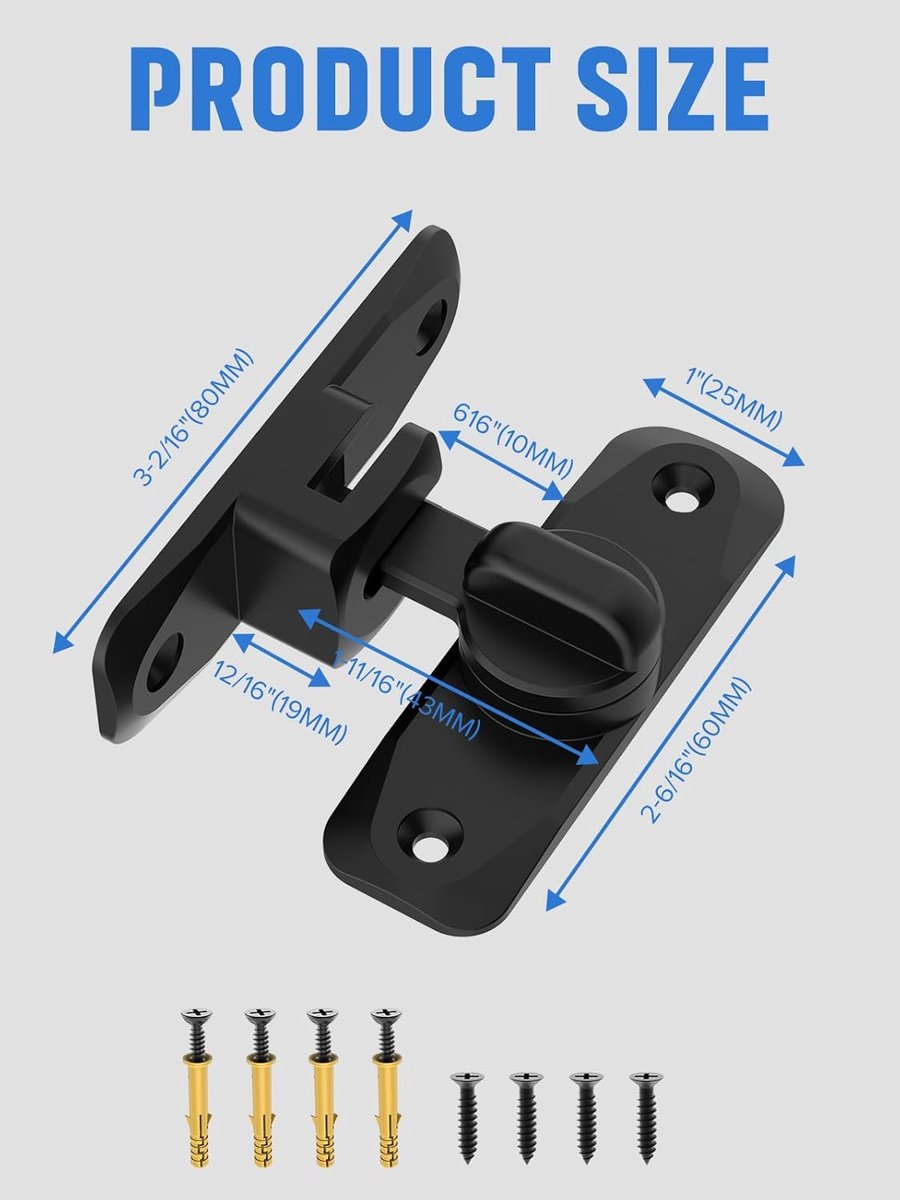 pieces - 90/180 degrees - sliding door lock - privacy protection - security sliding door lock - small gate locks - hardware for shed, garden, bathroom, cupboard, window - 80*25 mm - black - Image 5