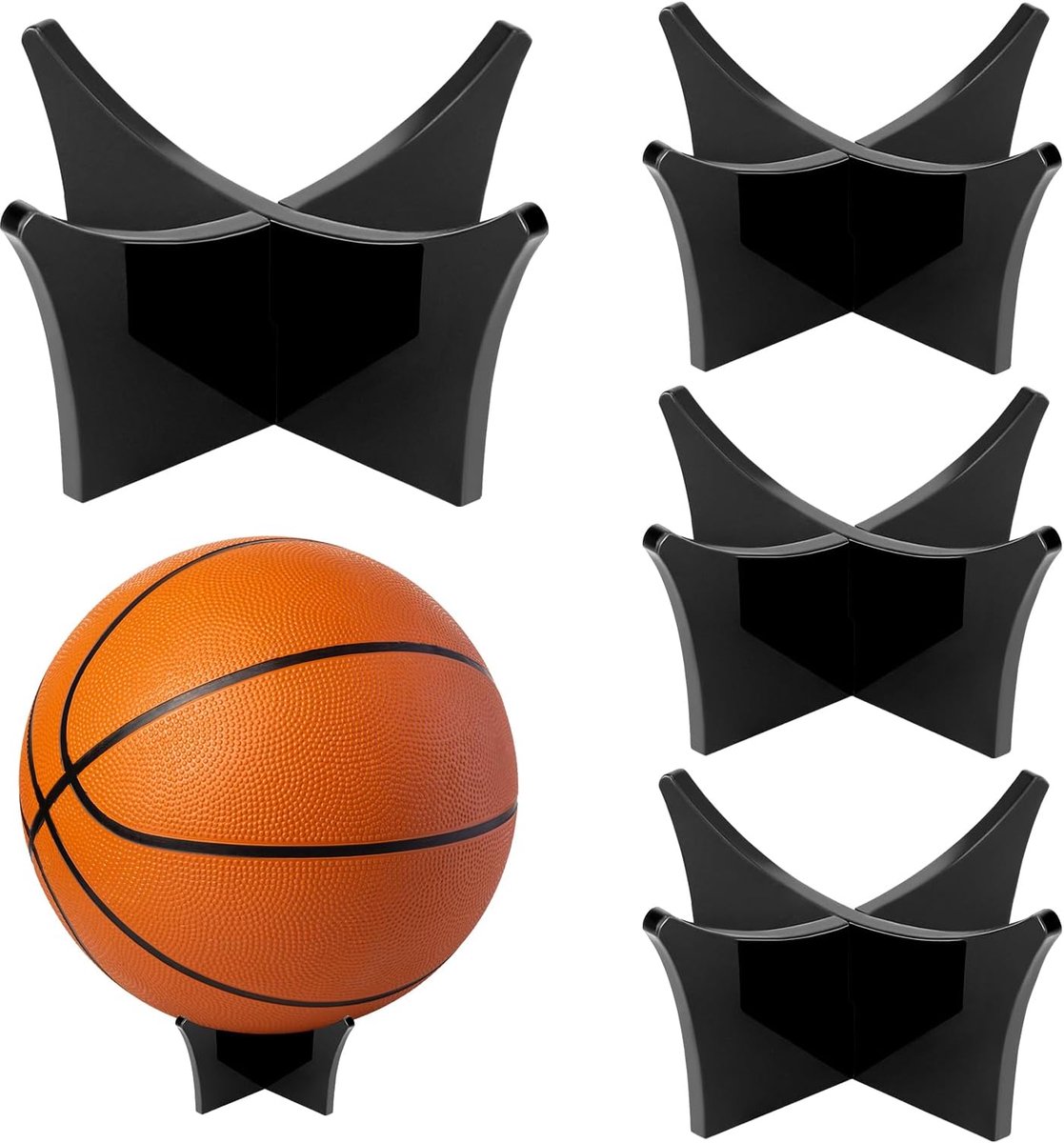 4 pieces - Ball holder - Ball rack - Ball stand - Acrylic ball rack - Ball storage rack - Display rack - football stand - ball holder - acrylic sports ball stand - volleyball support - for basketball, volleyball, football, rugby ball - 12*6.5 cm - black - Image 1