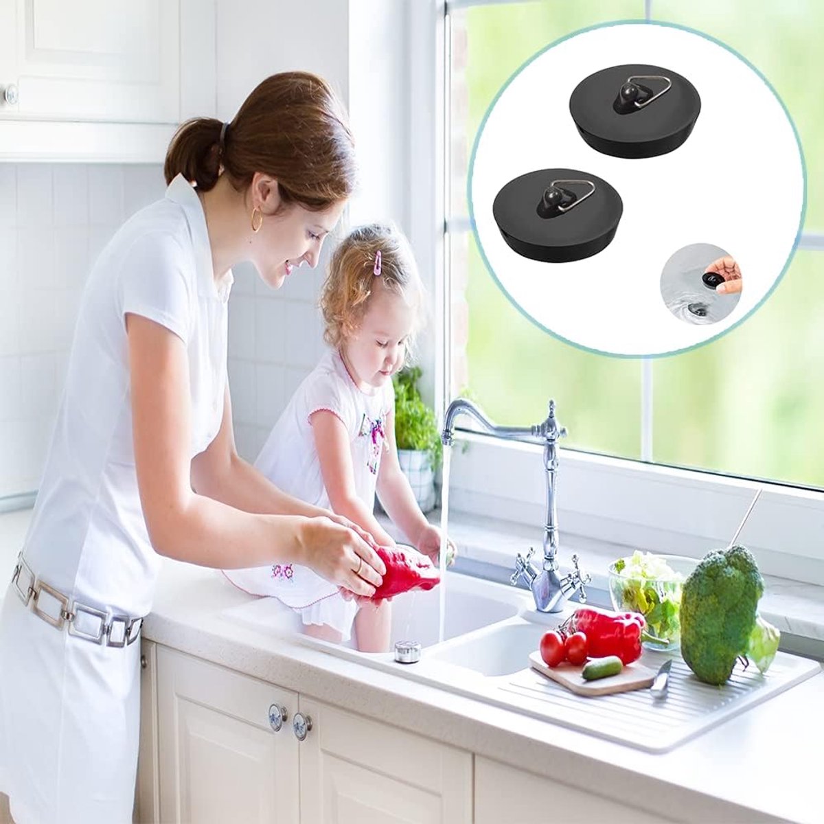 Universal Bath Stopper 4 Pieces - Sink Cap - Drain Stopper - Sink Plug - Plug Stopper - Universal Sink Stopper - Rubber Sink Plug with Hanging Ring - for Drain Ø 44 to 42 mm - Universal Plugs - For Bathtub, Kitchen, Bathroom - Black - Image 3