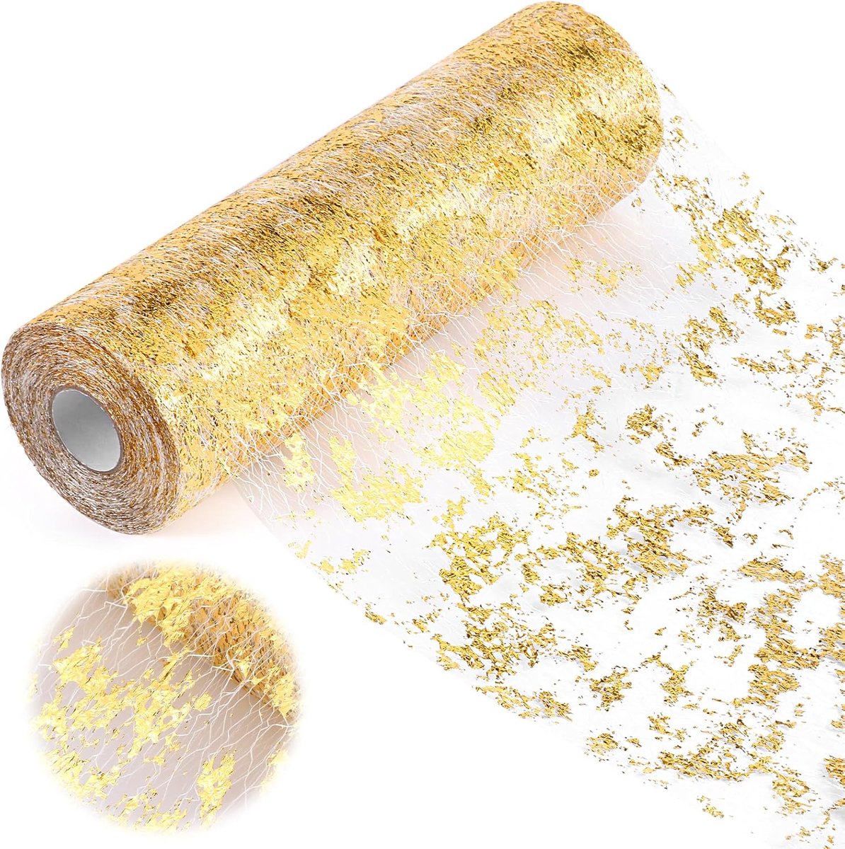 Table Runner - 28*275 cm - Gold Table Runner - Gold Foil Table Runner - Tablecloth - Polyester Table Runner - Glittering Metal Mesh Roll Table Runner - for wedding decorations, New Year's decorations, and birthday parties - Image 1