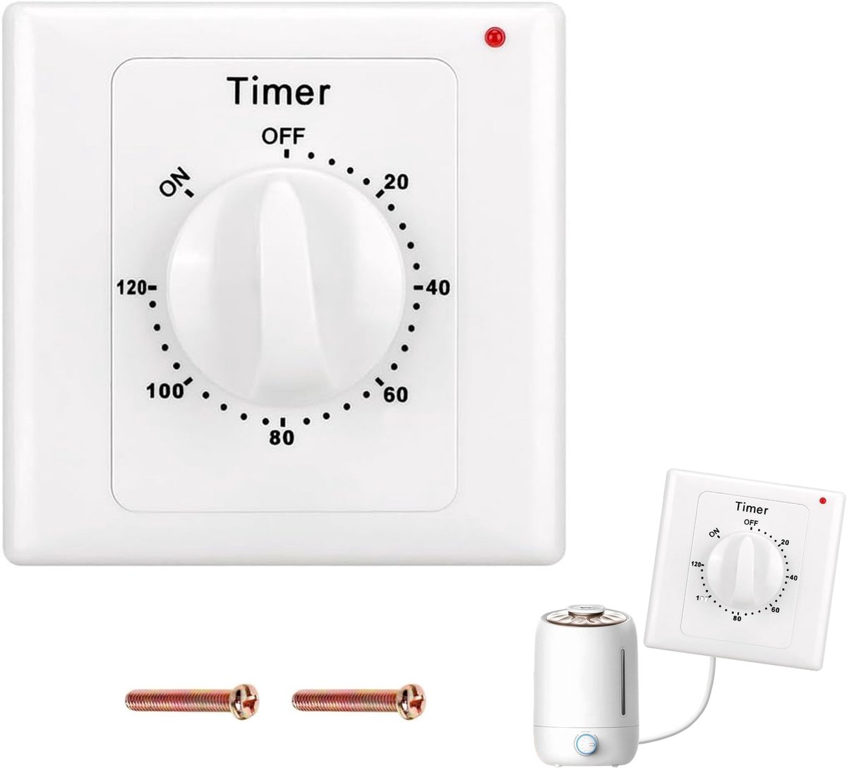 Countdown Switch - 120 minutes - Countdown timer switch - Mechanical countdown timer socket - time switch - timer light switch - with timer - timer socket - for bathroom extractor fan, garage, laundry room, storage room or spa - white - Image 1