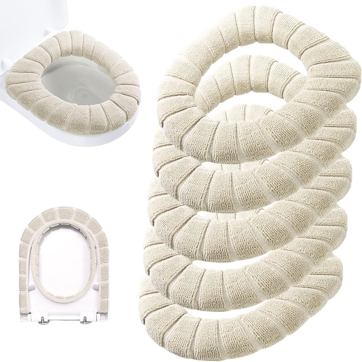 5-Piece Toilet Seat Cover - Toilet Seat Cover - Soft Toilet Seat - Toilet Cover - Toilet Seat Cover - WC Seat Cover - Universal Toilet Seat Cover - toilet seat cover - Reusable - Universal Fit - For Most Toilet Seats - White - Image 1