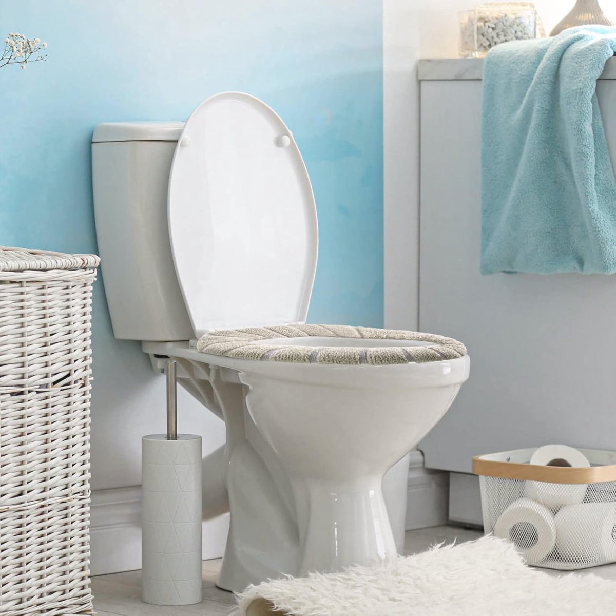 5-Piece Toilet Seat Cover - Toilet Seat Cover - Soft Toilet Seat - Toilet Cover - Toilet Seat Cover - WC Seat Cover - Universal Toilet Seat Cover - toilet seat cover - Reusable - Universal Fit - For Most Toilet Seats - White - Image 2