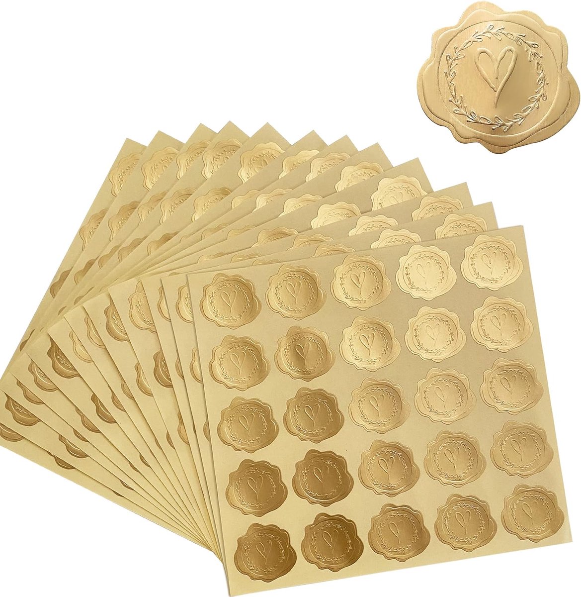 300 pieces - Sealing sticker - Gold sealing sticker - Sealing sticker - Gift sealing - Wedding sealing stickers - Envelope sealing sticker - For wedding invitations, greeting cards, and thank-you cards - Self-adhesive envelope closures - Gold - Image 1