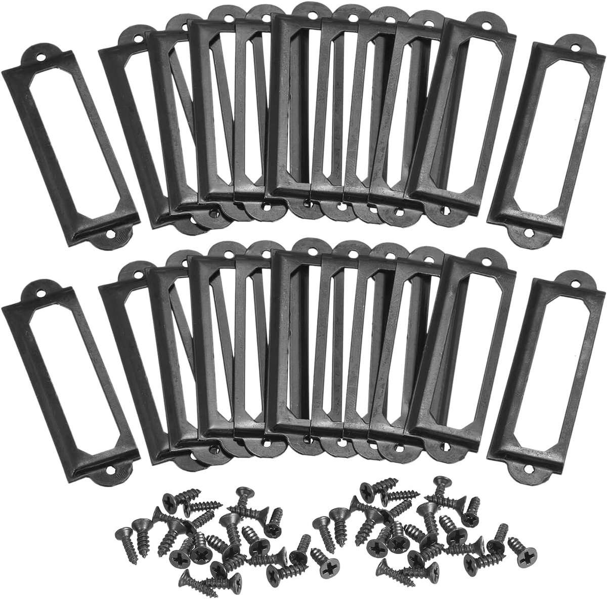 30 pieces - metal label holders - name card frame - drawer label holders - furniture label holders - library labels - nameplate frame - for shelves, pharmacy cabinet, filing cabinet, drawer, office decoration, archive - with screws - 60*17 mm - black - Image 1