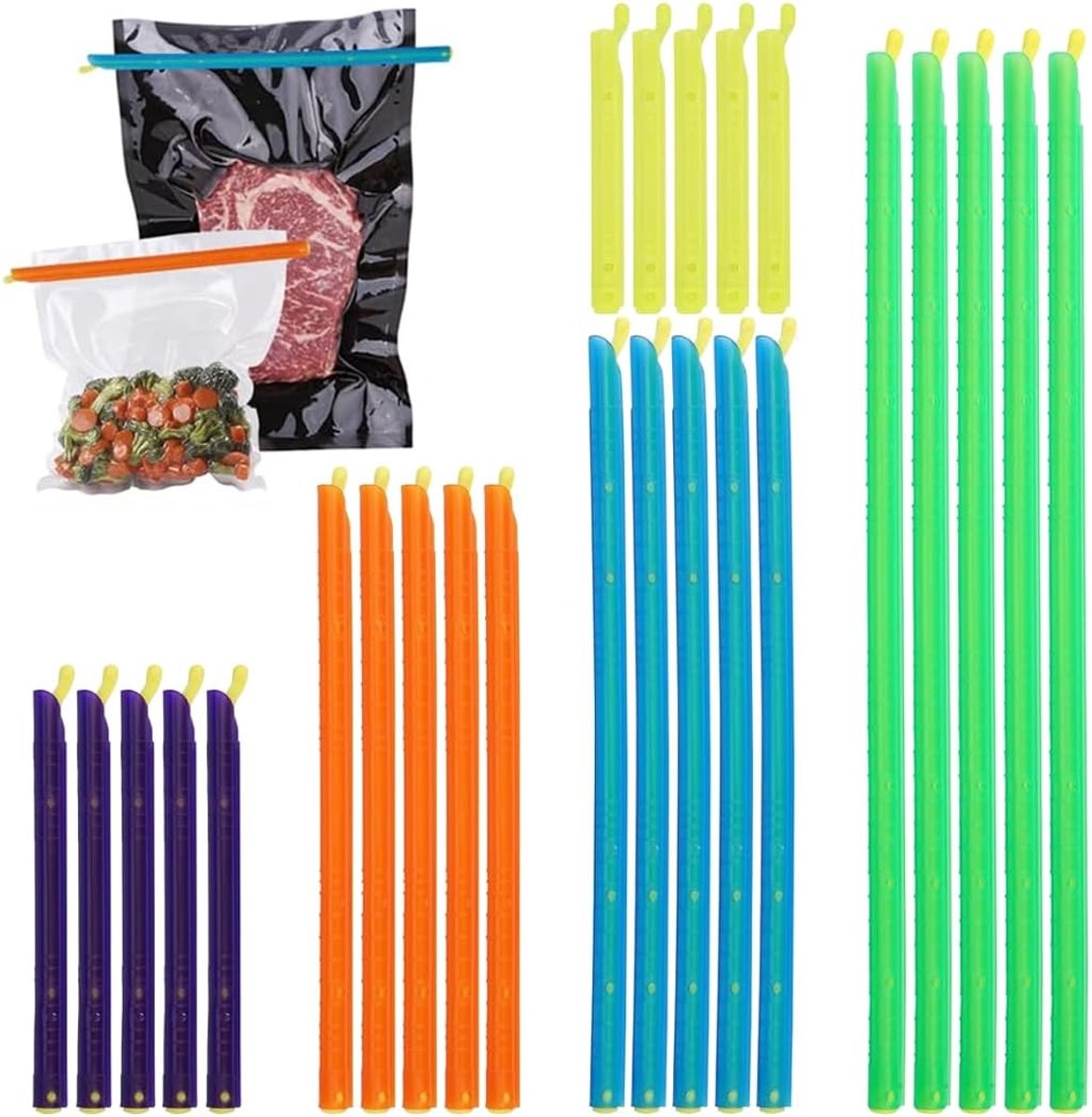 25 pieces - Food clip - Sealing clip - closure clips for bags - resealable food bag clips - reusable food bag - multifunctional clip bag clamps - for kitchen and household seal bags - 9cm, 12.5cm, 18.5cm, 22.5cm, 28.5cm - Image 1