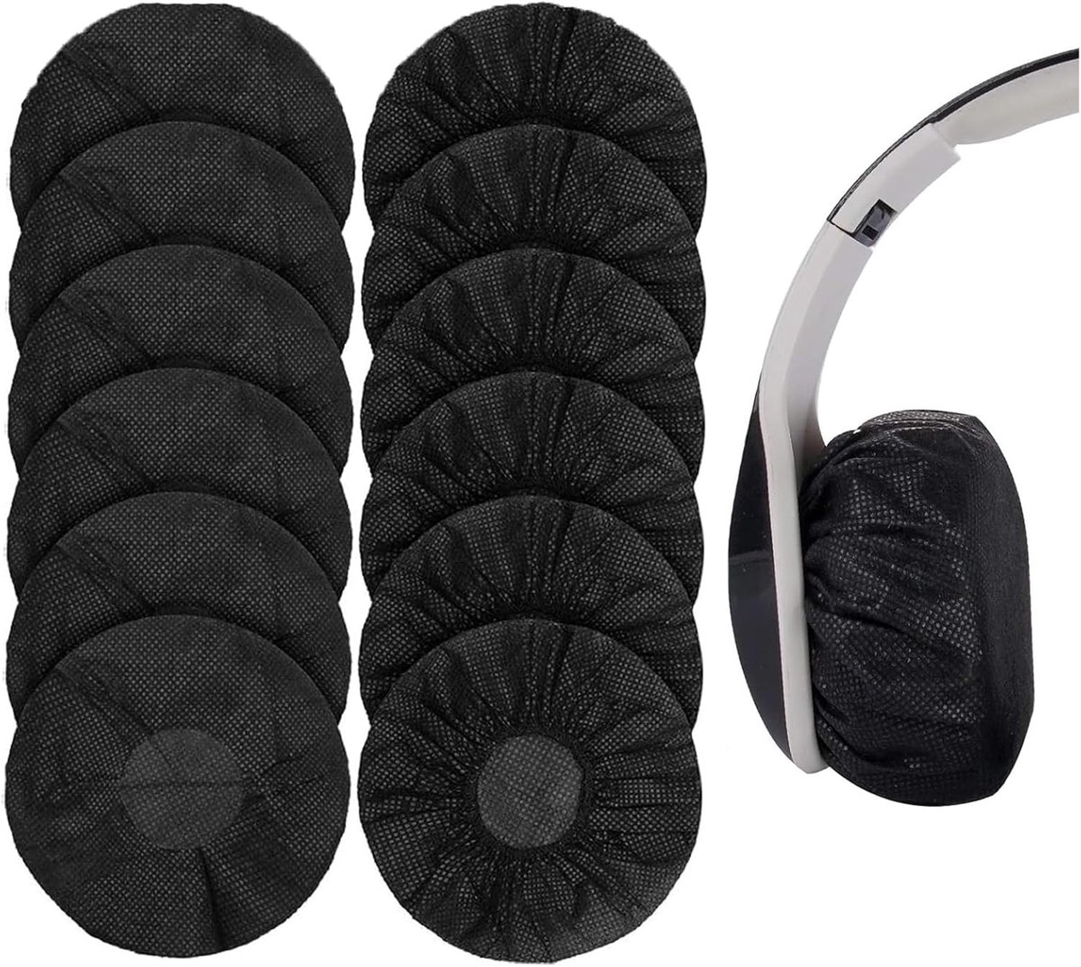 Elastic Headphone Hygiene Cases - 100 pieces - non-woven fabric headphone covers - replacement headphone hygiene cases - elastic stretch - universal - cover case 11cm - for home, sports and office - Black - Image 1