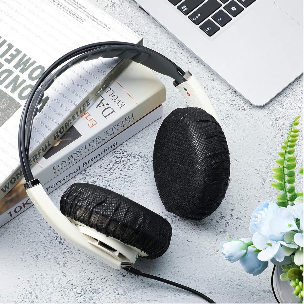 Elastic Headphone Hygiene Cases - 100 pieces - non-woven fabric headphone covers - replacement headphone hygiene cases - elastic stretch - universal - cover case 11cm - for home, sports and office - Black - Image 3