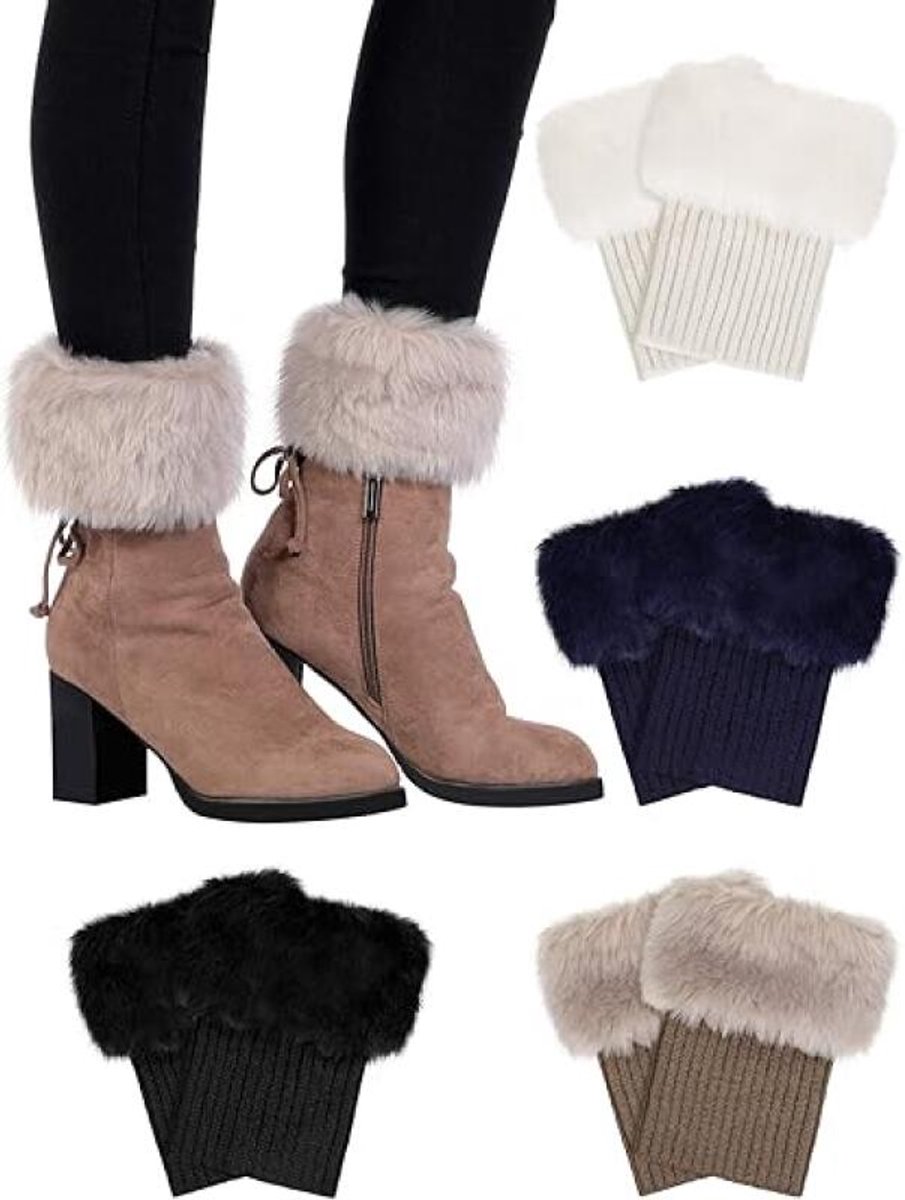 4 pairs of Leg Warmers - warm winter boots - warm winter ankle boots for women - Furry Fuzzy - short warm boot covers - crocheted boots - boot cover socks - warm boot covers - winter gift for women - Image 1