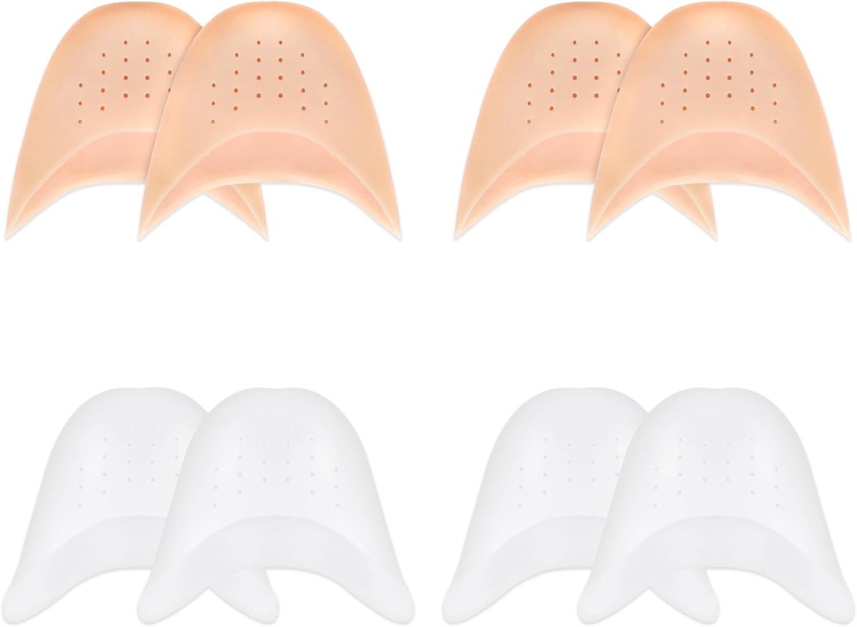 pairs - Silicone gel toe protectors - soft ball of the foot - metatarsal ballet pointe toe cap - with hole toe protection - toe protectors - insole - 2 pairs white + 2 pairs beige - 9.2*11 cm - Image 1