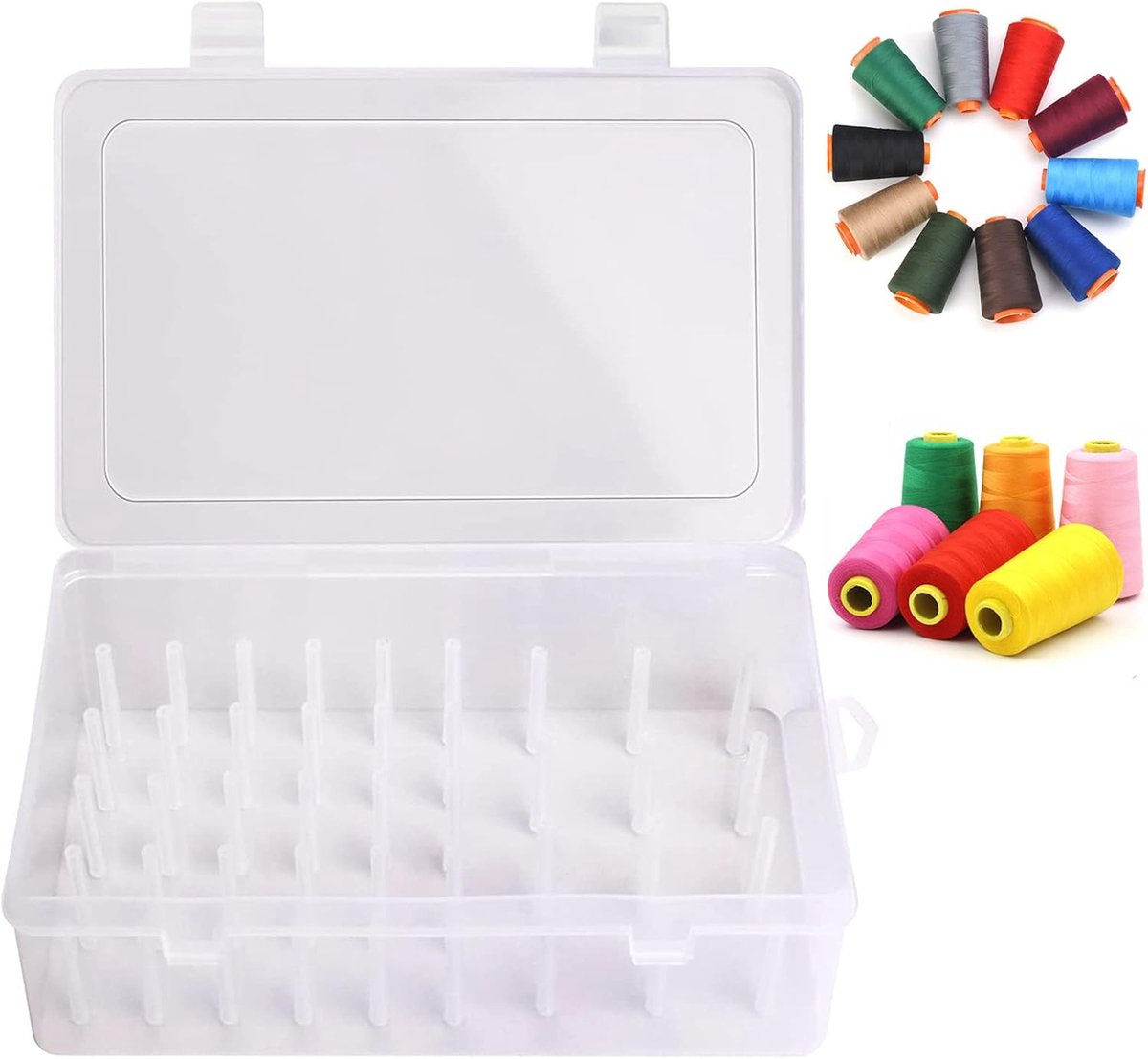 Sewing thread spool with 42 spools - Transparent sewing thread storage box - Empty sewing thread spools - High-capacity sewing thread storage box - Embroidery thread storage box - For organizing sewing thread spools - Image 1