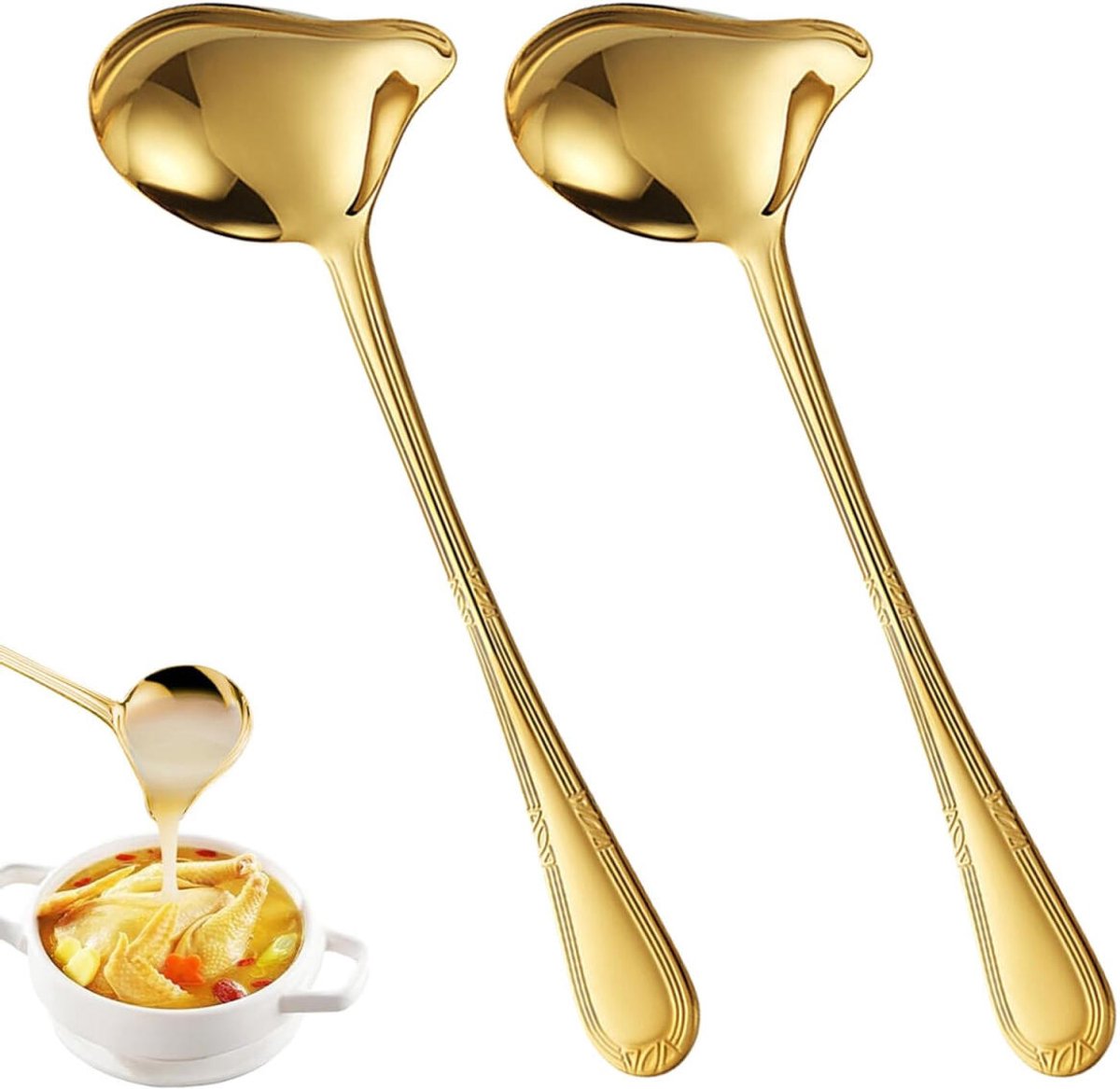 2 pieces - Gravy ladle - Spoon - Spoon with spout - Kitchen sauce ladle - Sauce ladle - Stirring spoon - Soup ladle - Ladle set - Cooking spoon - Serving spoon - Soup ladle - Oil and fat separator - Stainless steel kitchen spoons - for soup, sauce and spi - Image 1