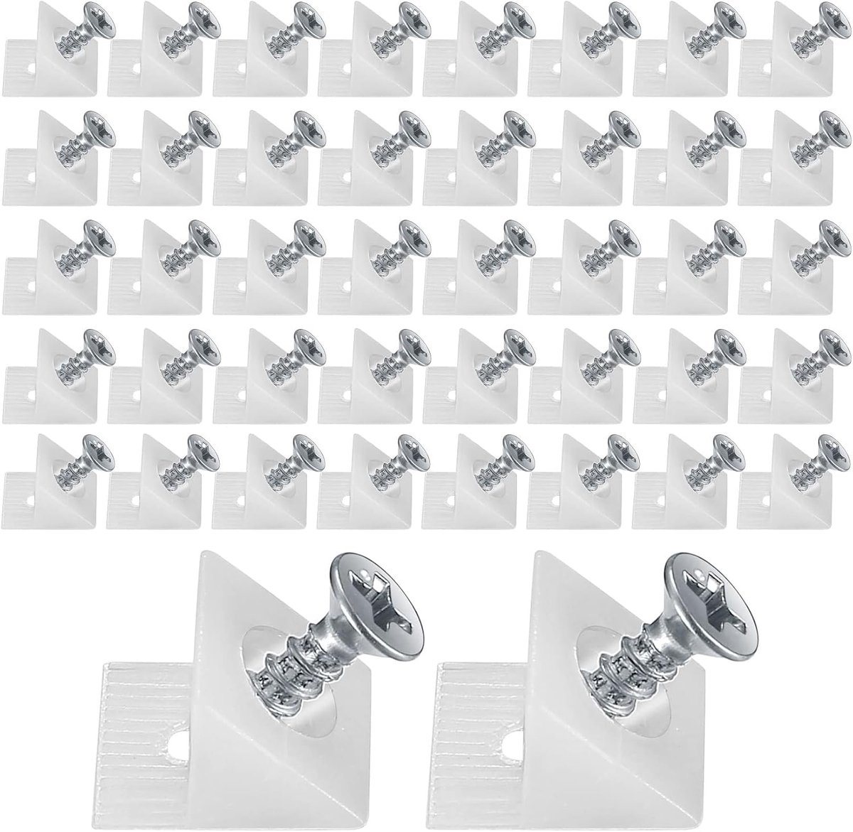 50 pieces - drawer wedges - drawer repair kit - L-shaped drawer wedges - with screws - mounting wedges - drawer back supports - cabinet shelf support - plastic drawer reinforcement repair kit - for home repair and furniture - 15*12.8*9.6 cm - white - Image 1